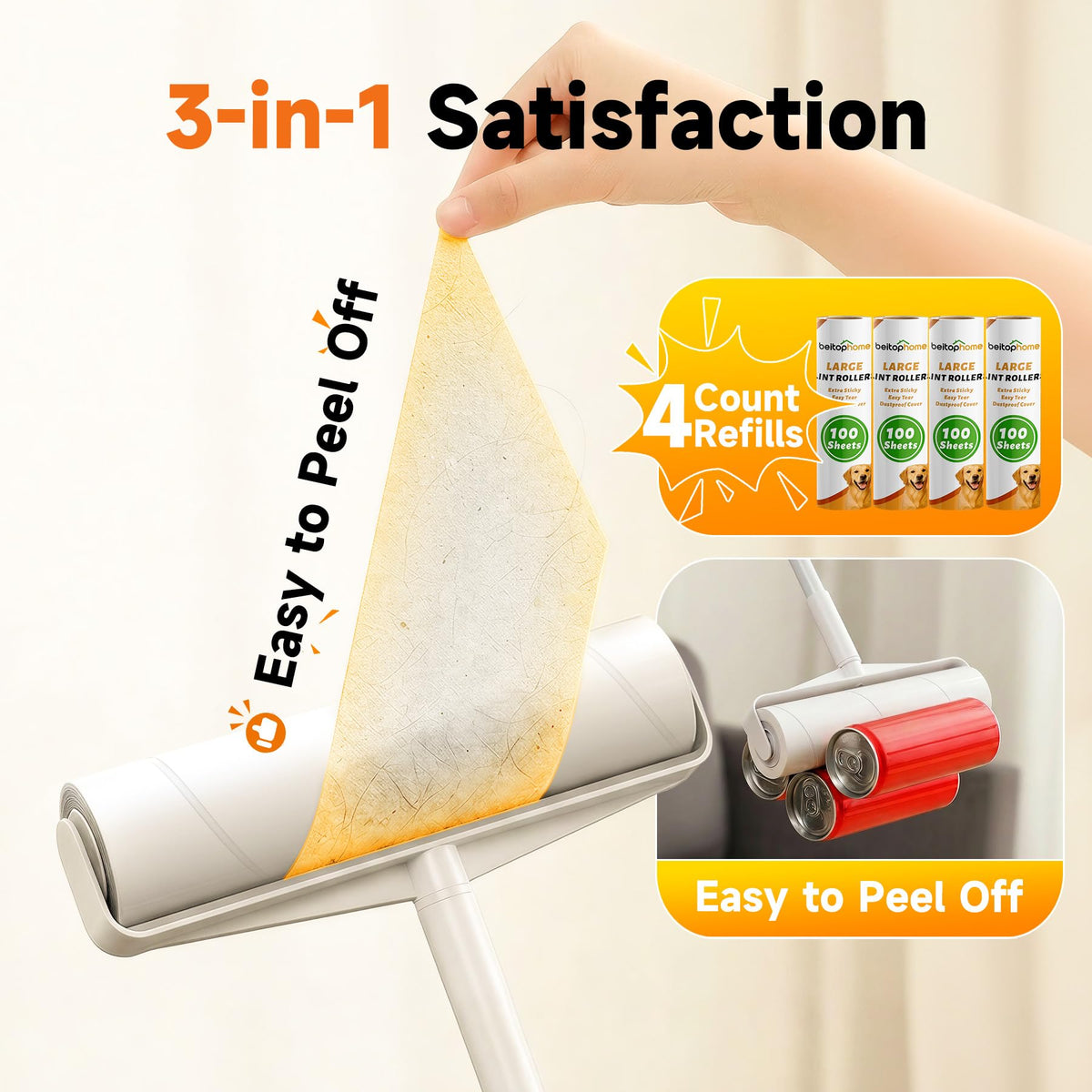 Extra Large Lint Roller for Pet Hair (400 Count)