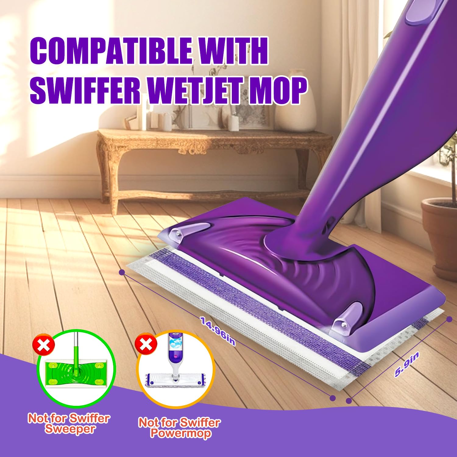 Mop Pad Refills Compatible with Swiffer WetJet Spray Mop (100 Count)