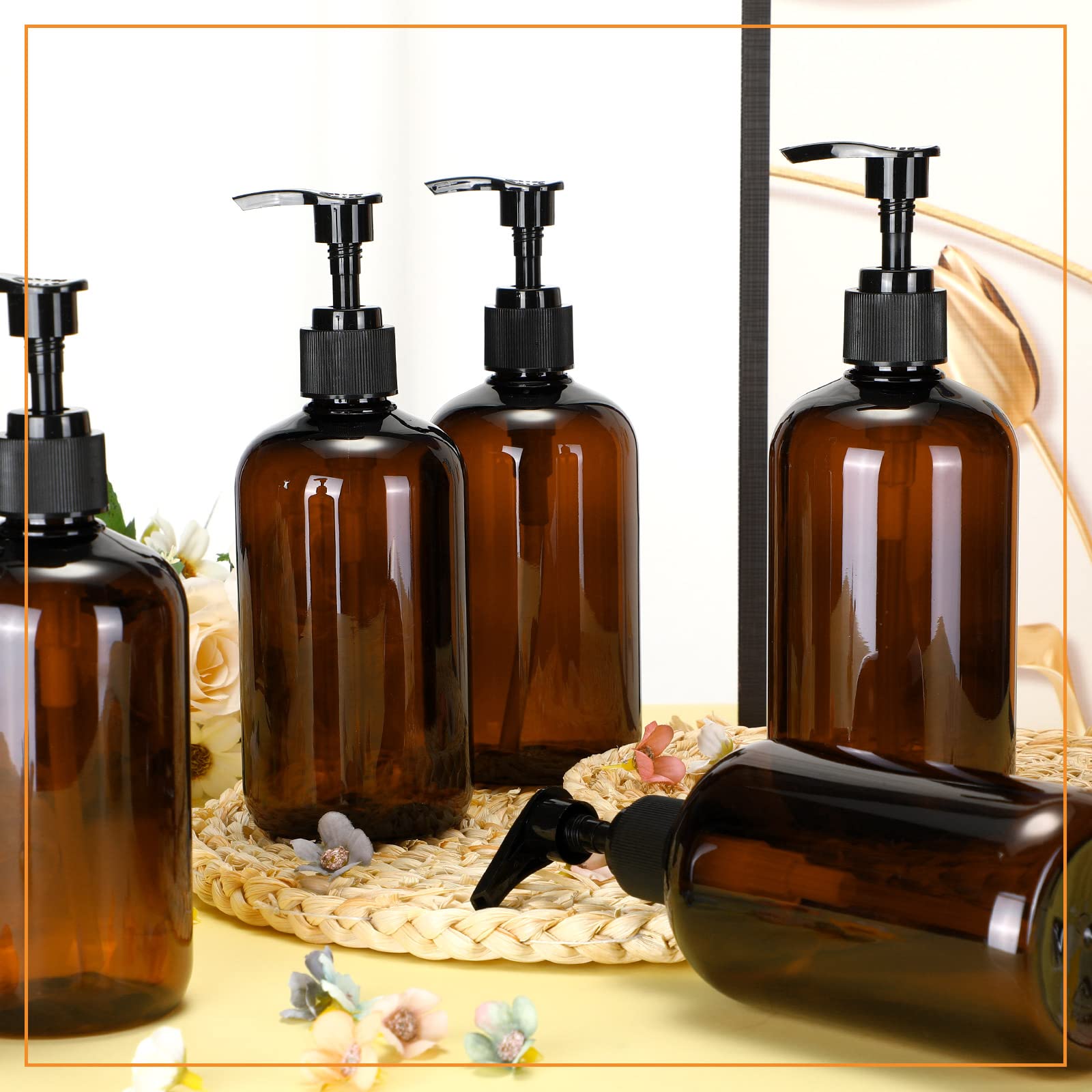 12 Pack Amber Plastic Pump Bottles Soap Dispenser (12 Count)