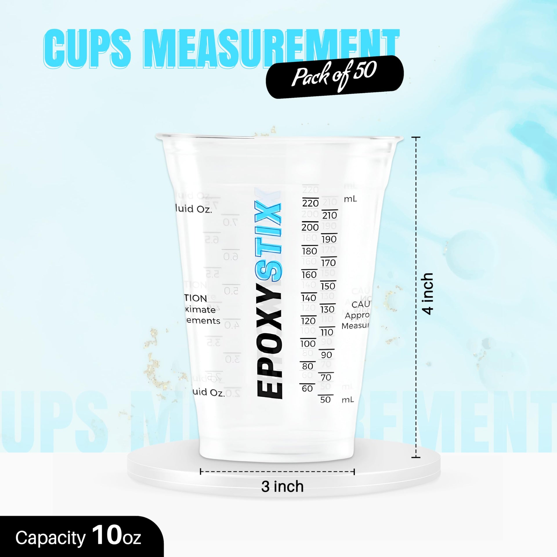 Pack of 50] 10oz Disposable Graduated Measuring Cups for Mixing