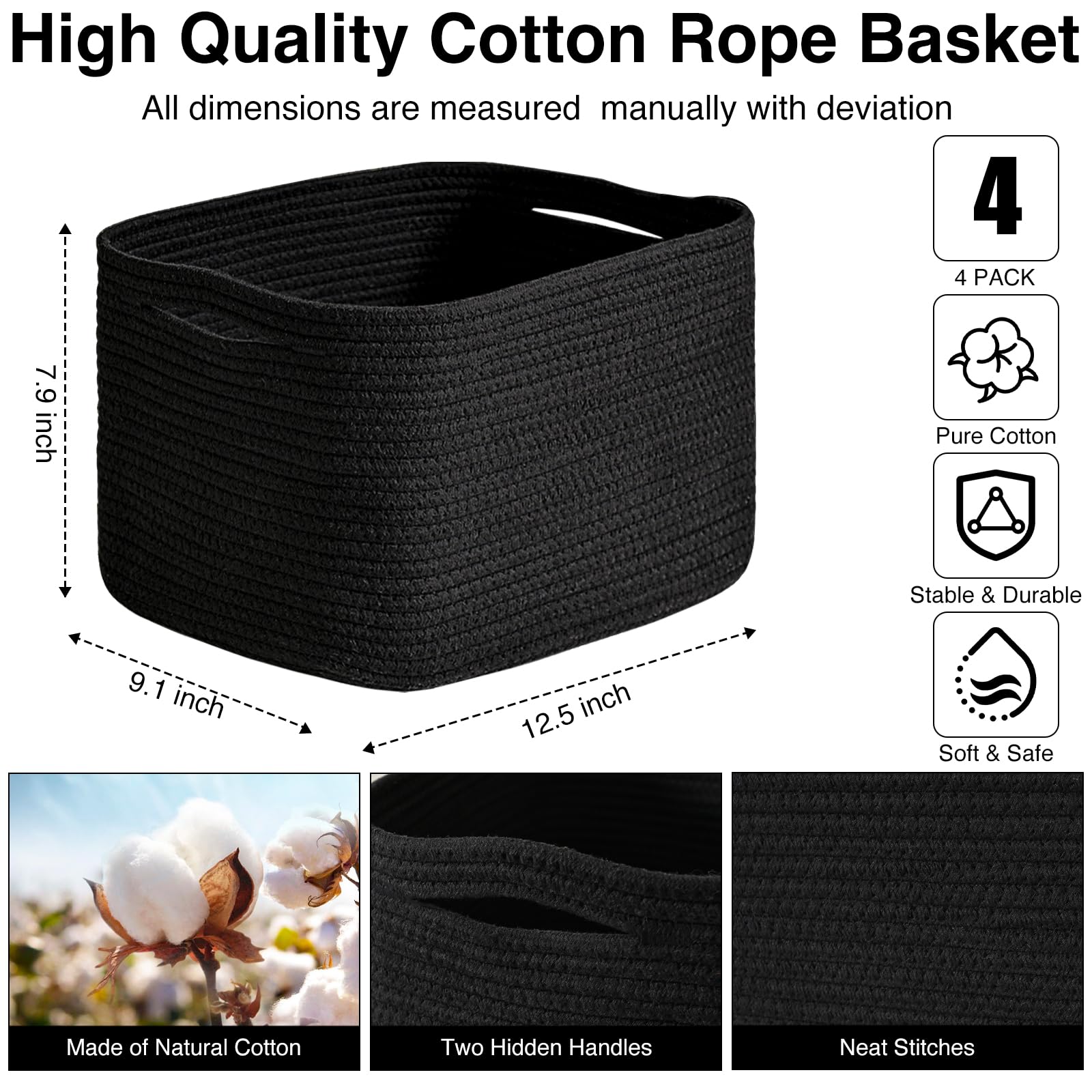 Black Storage Baskets for Shelves (4 Count)