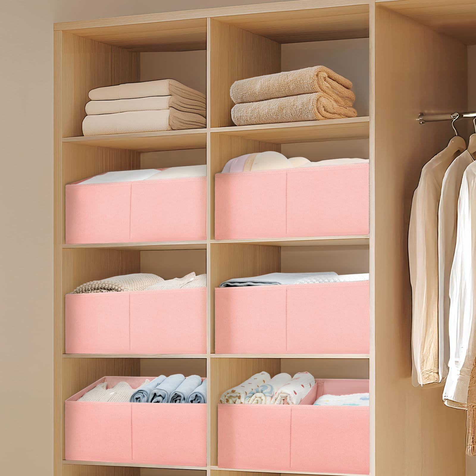 Large Closet Shelf Organizer Bins 4 Packs with Handles and Divider (4 Count)