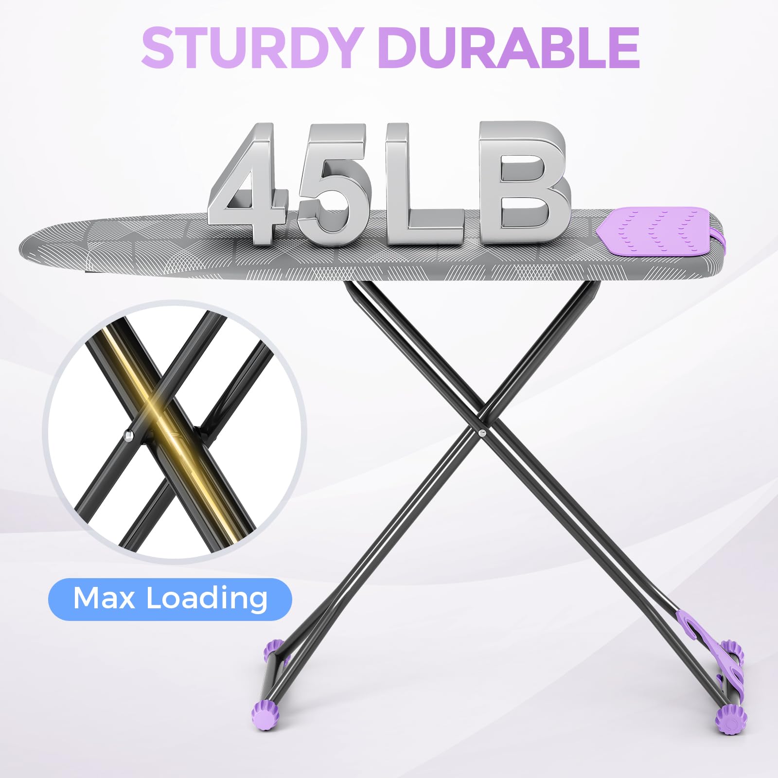 Foldable 7 Level Heigh Adjustable Ironing Board with Iron Rest