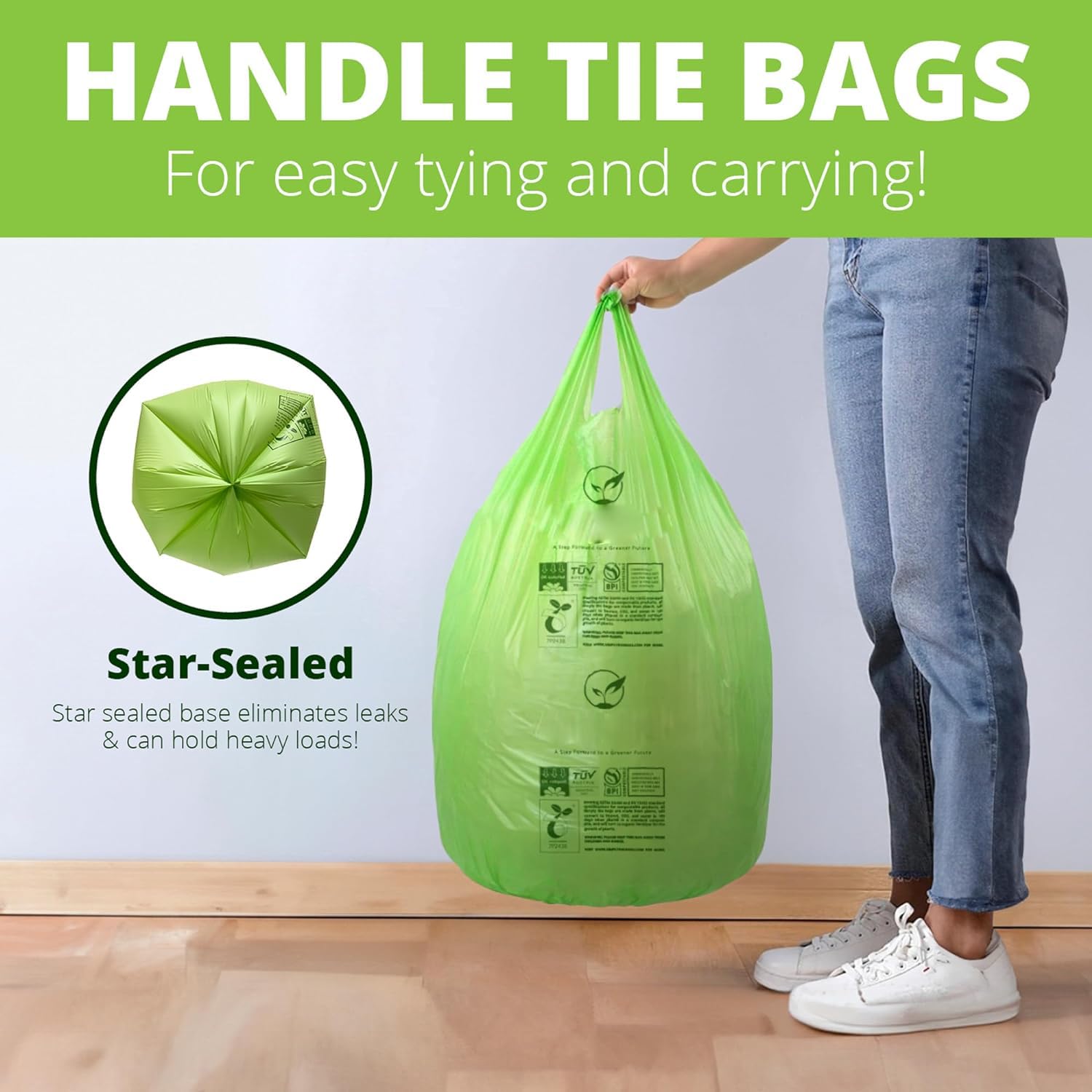 13 Gallon Compostable Trash Bags with Handle (30 Count)