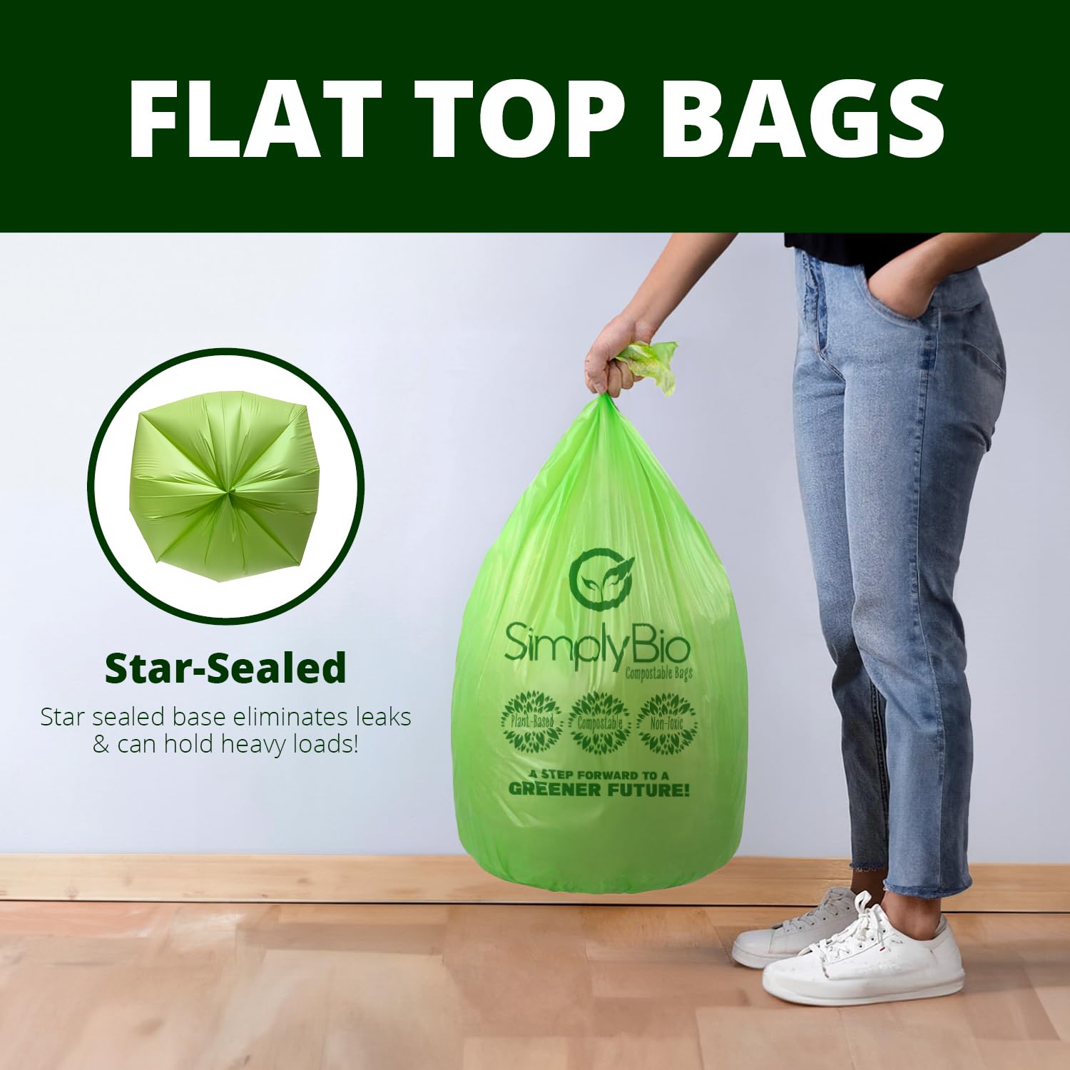 13 Gallon Compostable Trash Bags Liners with Flat (50 Count)