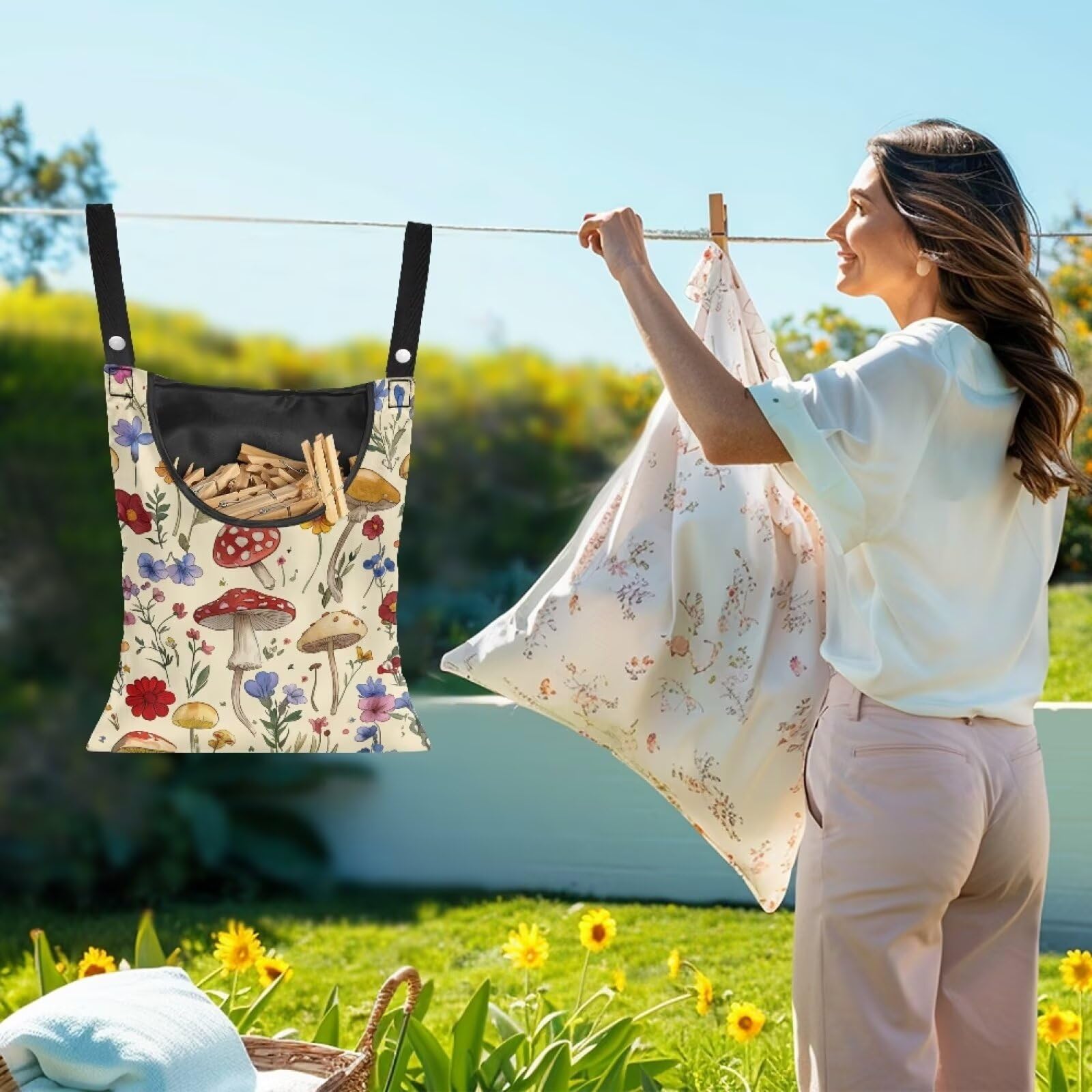 Mushroom Clothespin Bag with Hanging Hook