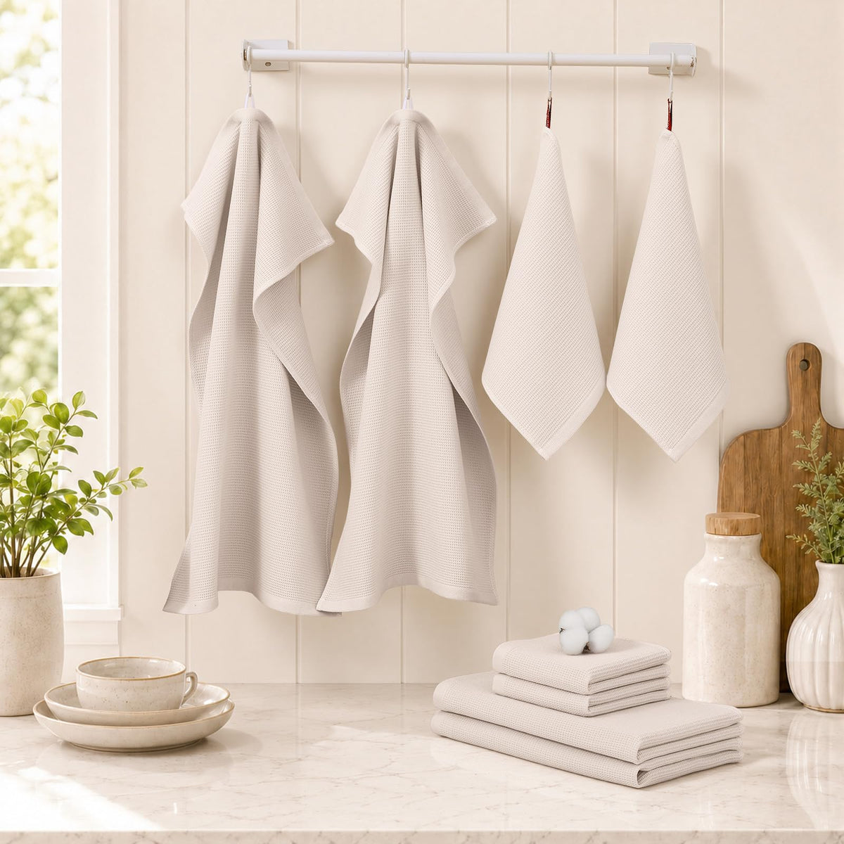100% Cotton Kitchen Towels and Dishcloths Set (12 Count)