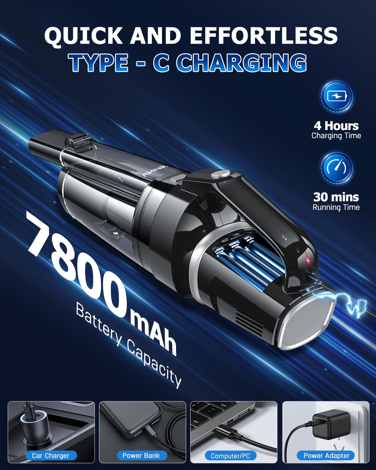 Handheld Vacuum Cleaner Cordless Rechargeable 16000PA for Car Home