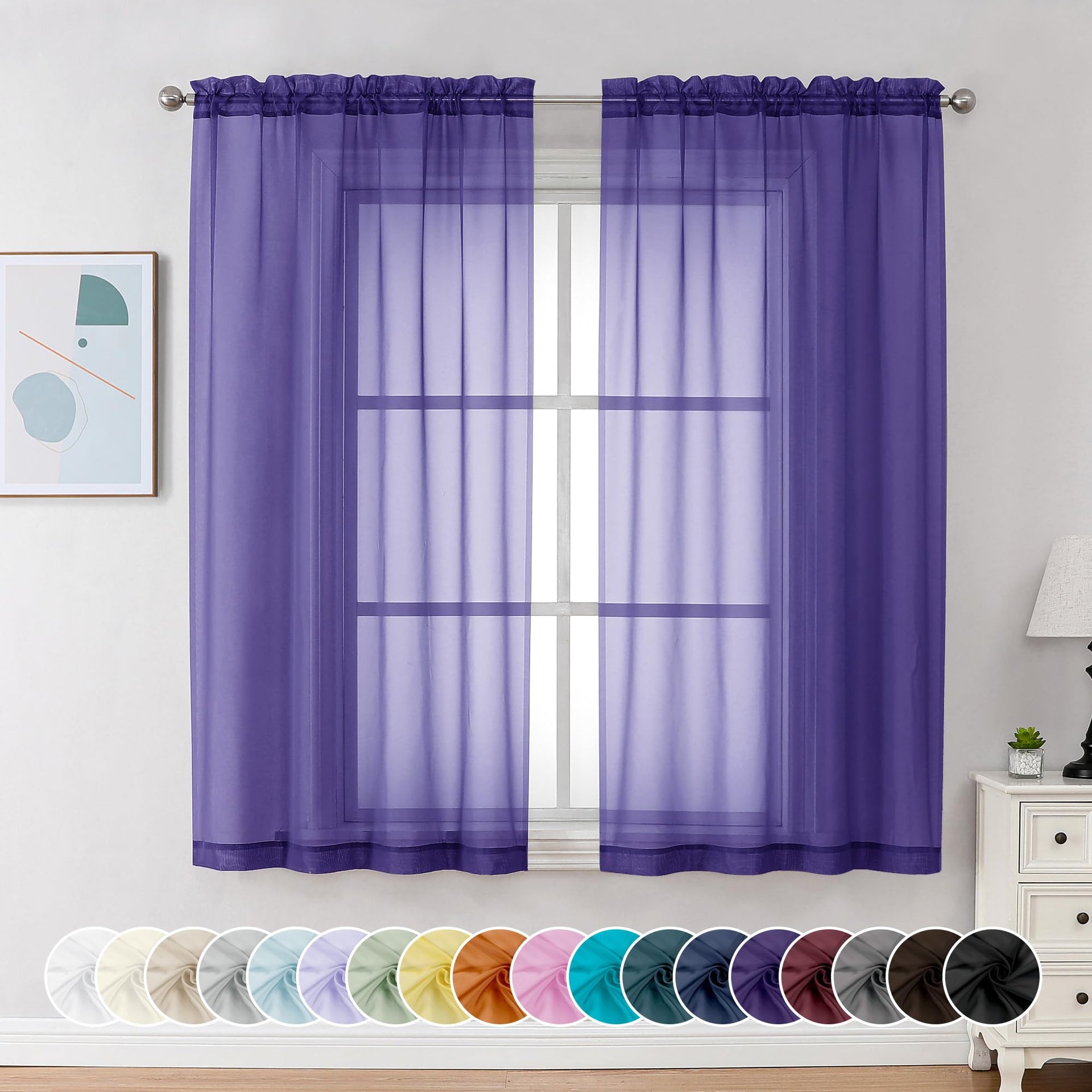 Purple Sheer Curtains 54 Inch Long 2 Panels (2 Count)