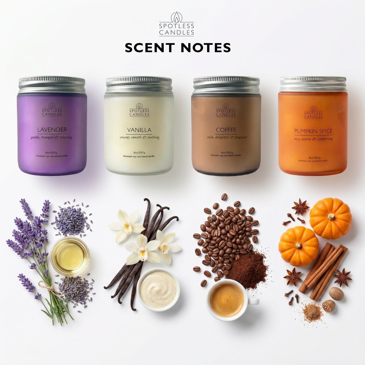 Classic Candle Gift Set; 4 x 8oz Scented Candles in Frosted Glass Jars; Coffee (4 Count)