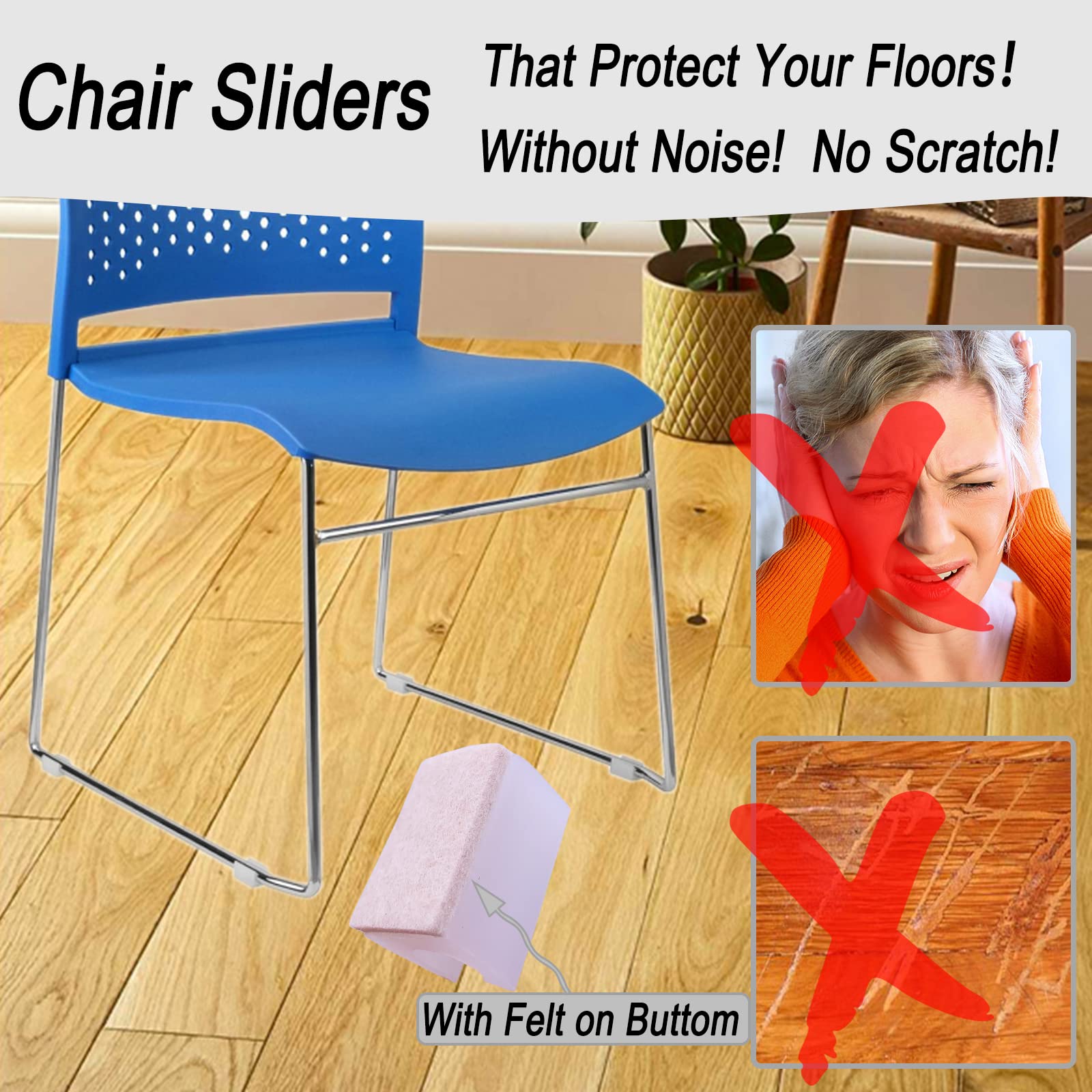 Rectangle U Shaped Sled Chair Leg Tips Cap with Felt Pads (24 Count)