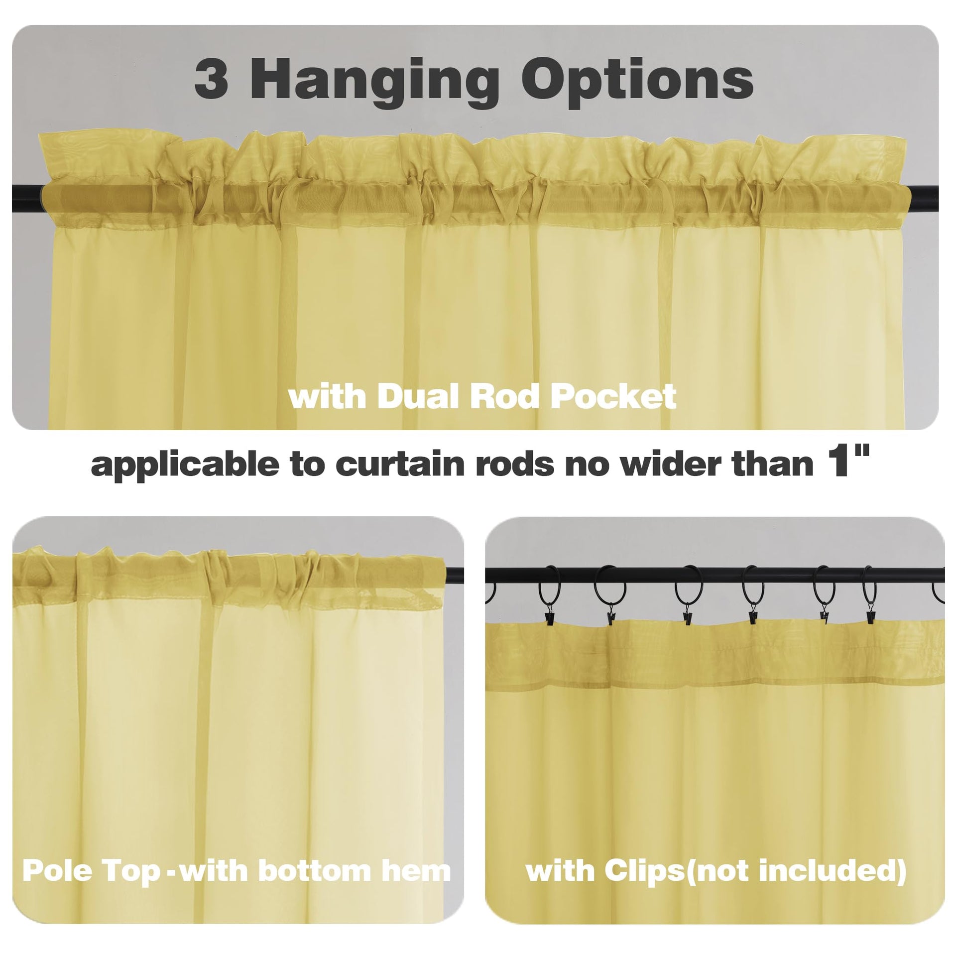 Mustard Yellow Sheer Valances for Windows (2 Count)