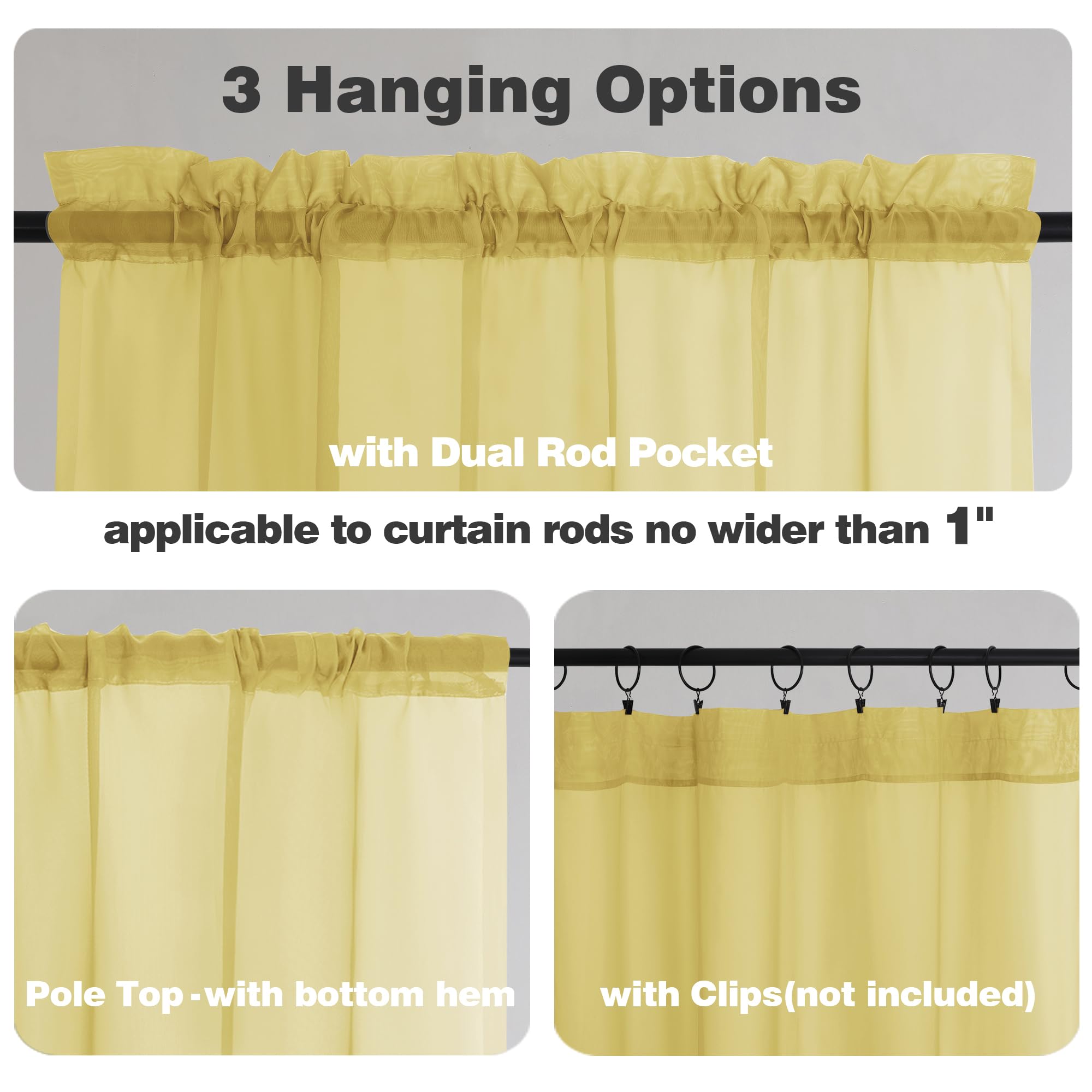 Mustard Yellow Sheer Valances for Windows (2 Count)