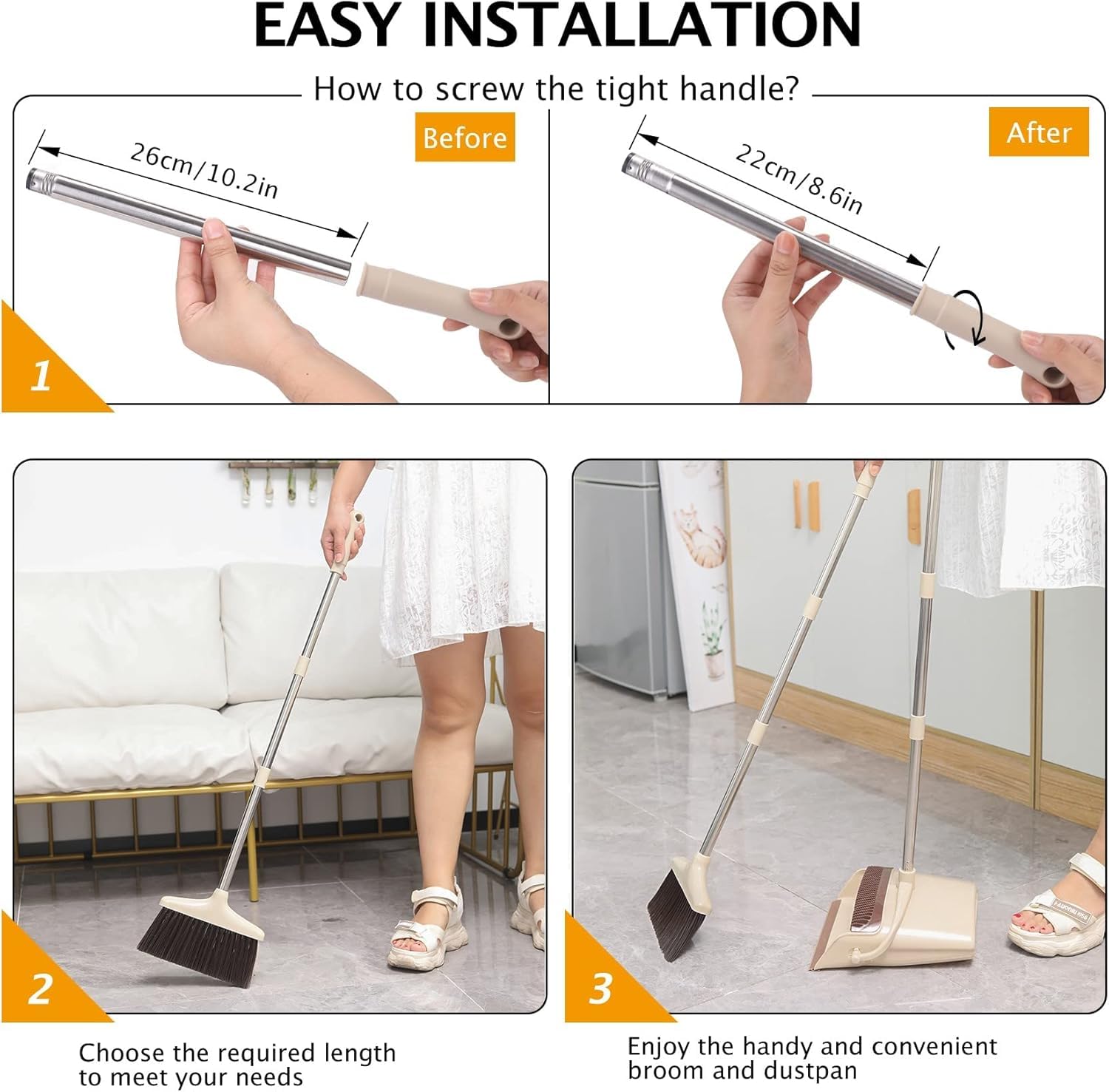 Broom and Dustpan Set with Long Handle