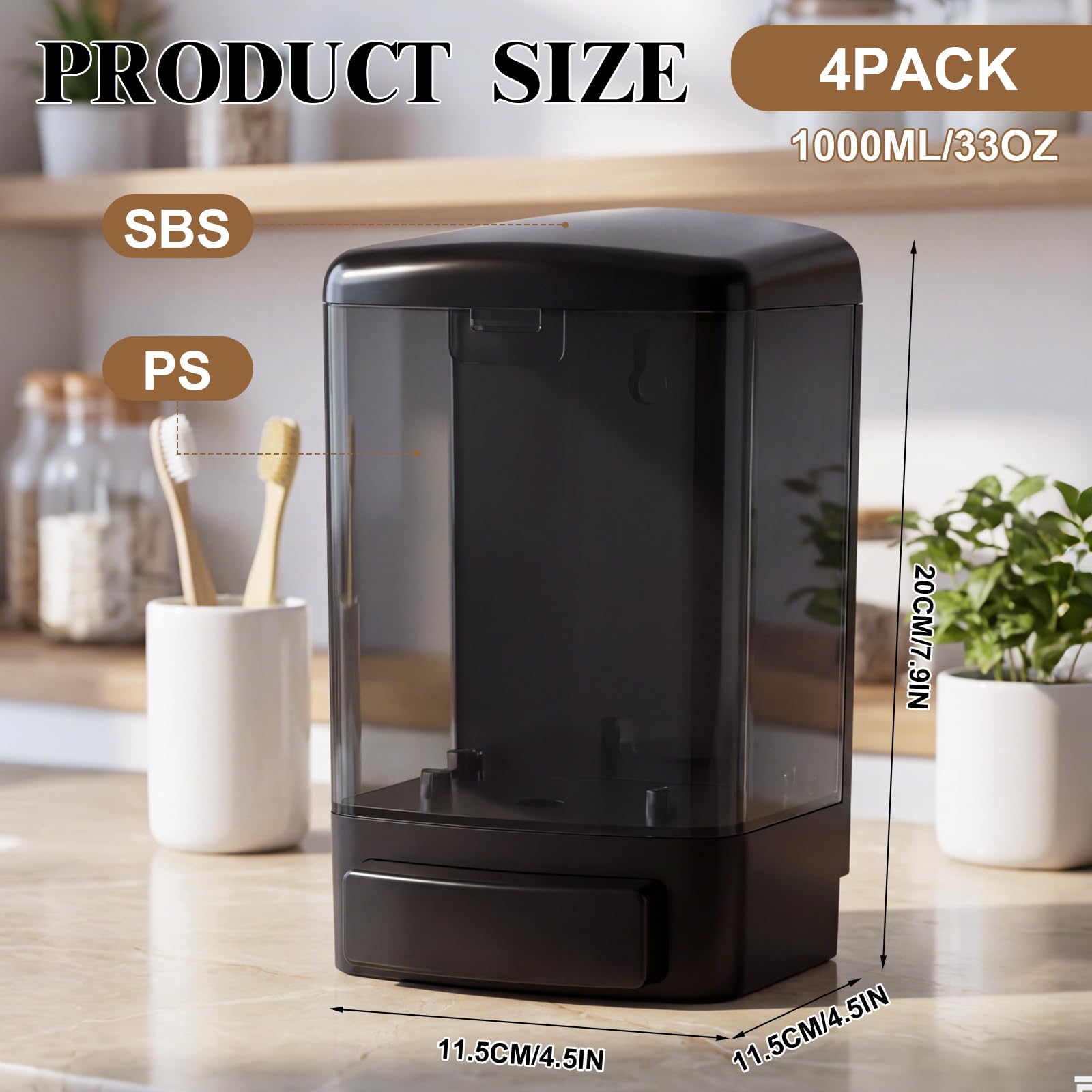 4 Pcs Wall Mounted Soap Dispenser (4 Count)
