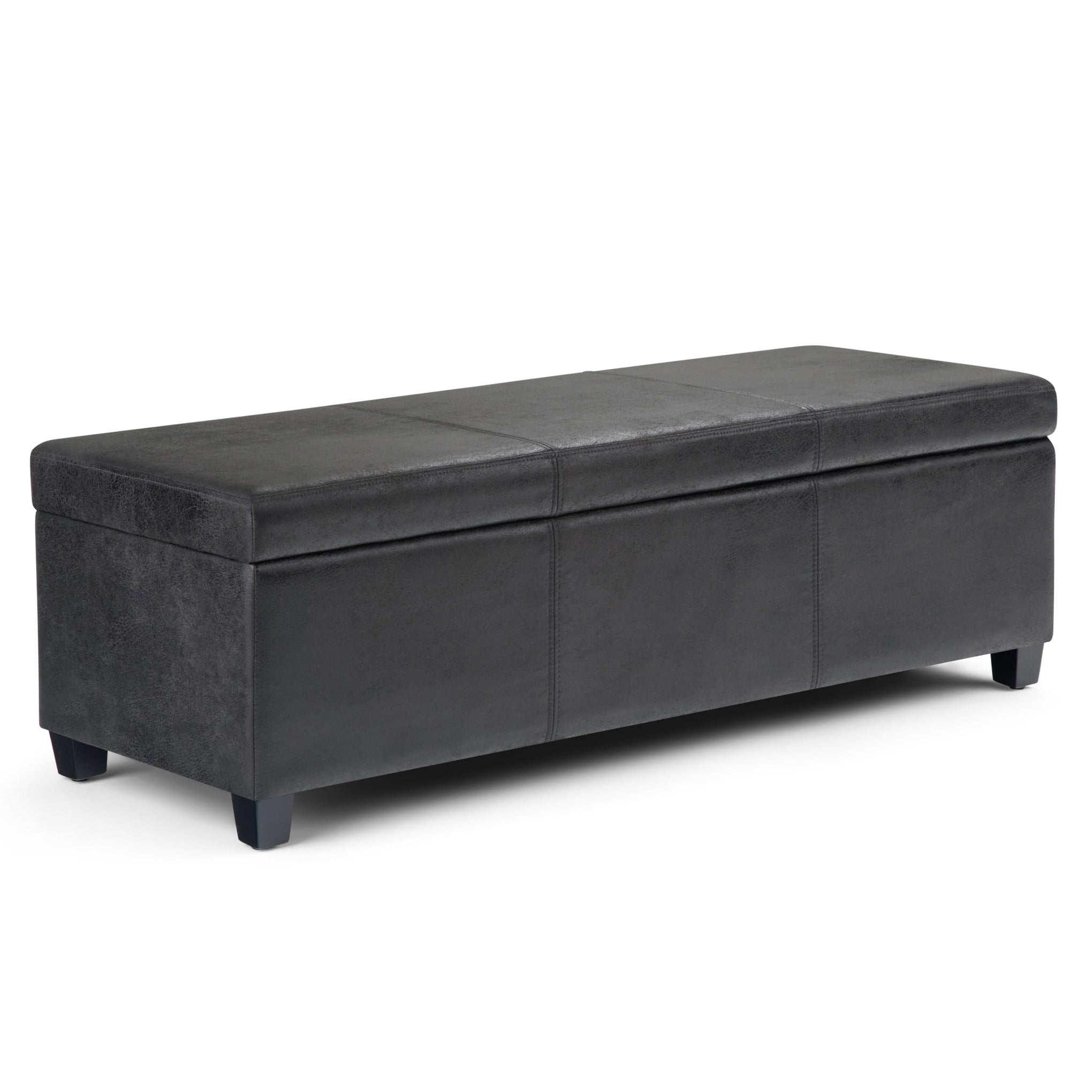 Avalon 48" Wide Vegan Leather Storage Ottoman in Black
