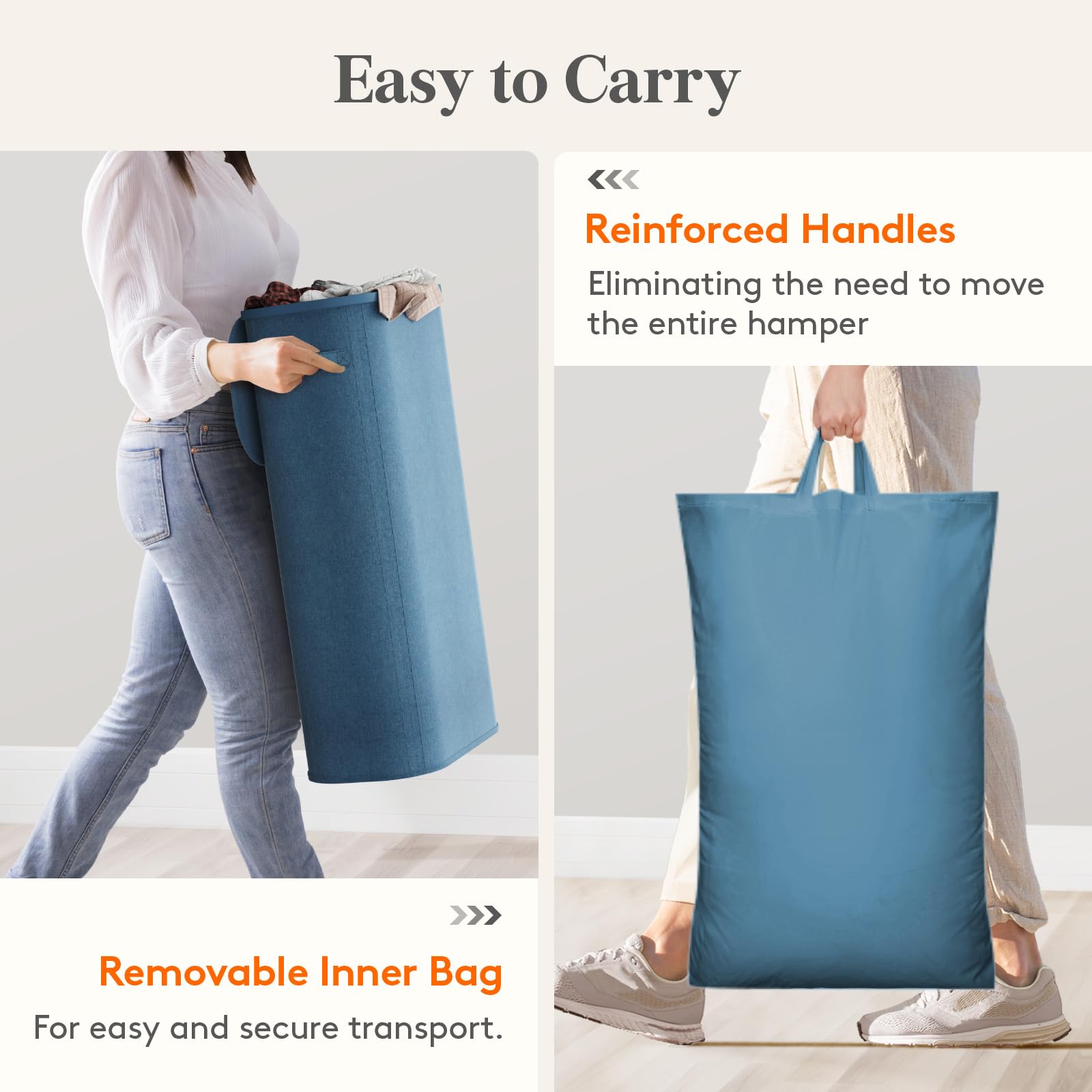 Slim Laundry Basket with Lid and Removable Bag
