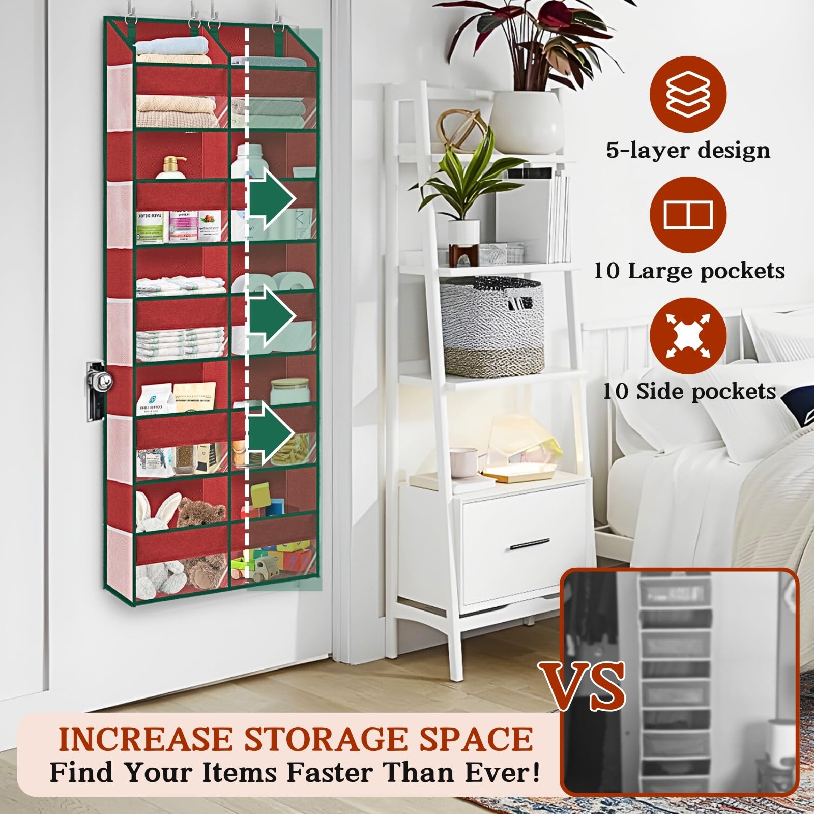 Over The Door Organizer 5 Tiers Extra Large Behind Door Storage of 10