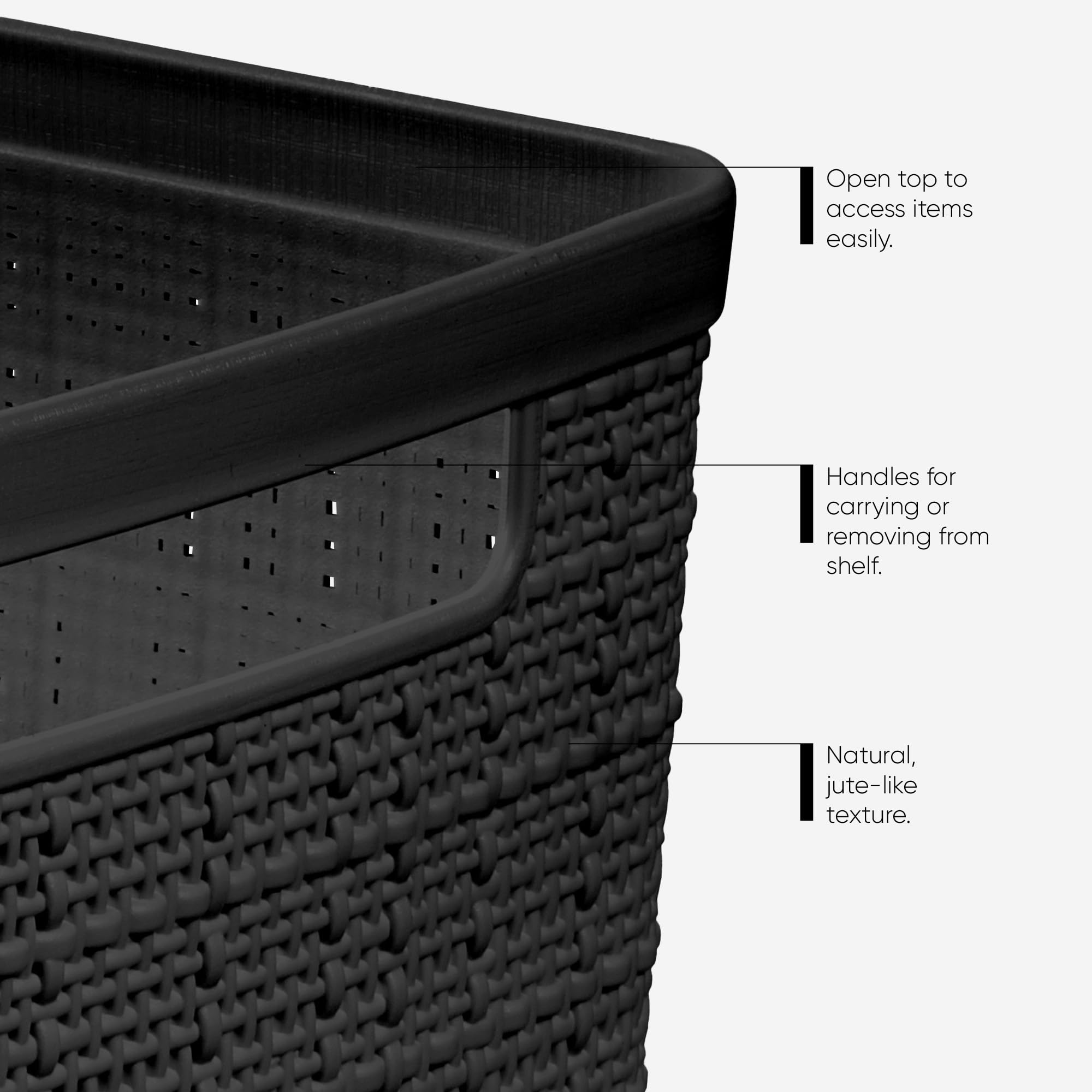 Set of 4 Large Cube 17L Jute Decorative Plastic Organization and Storage Baskets (4 Count)