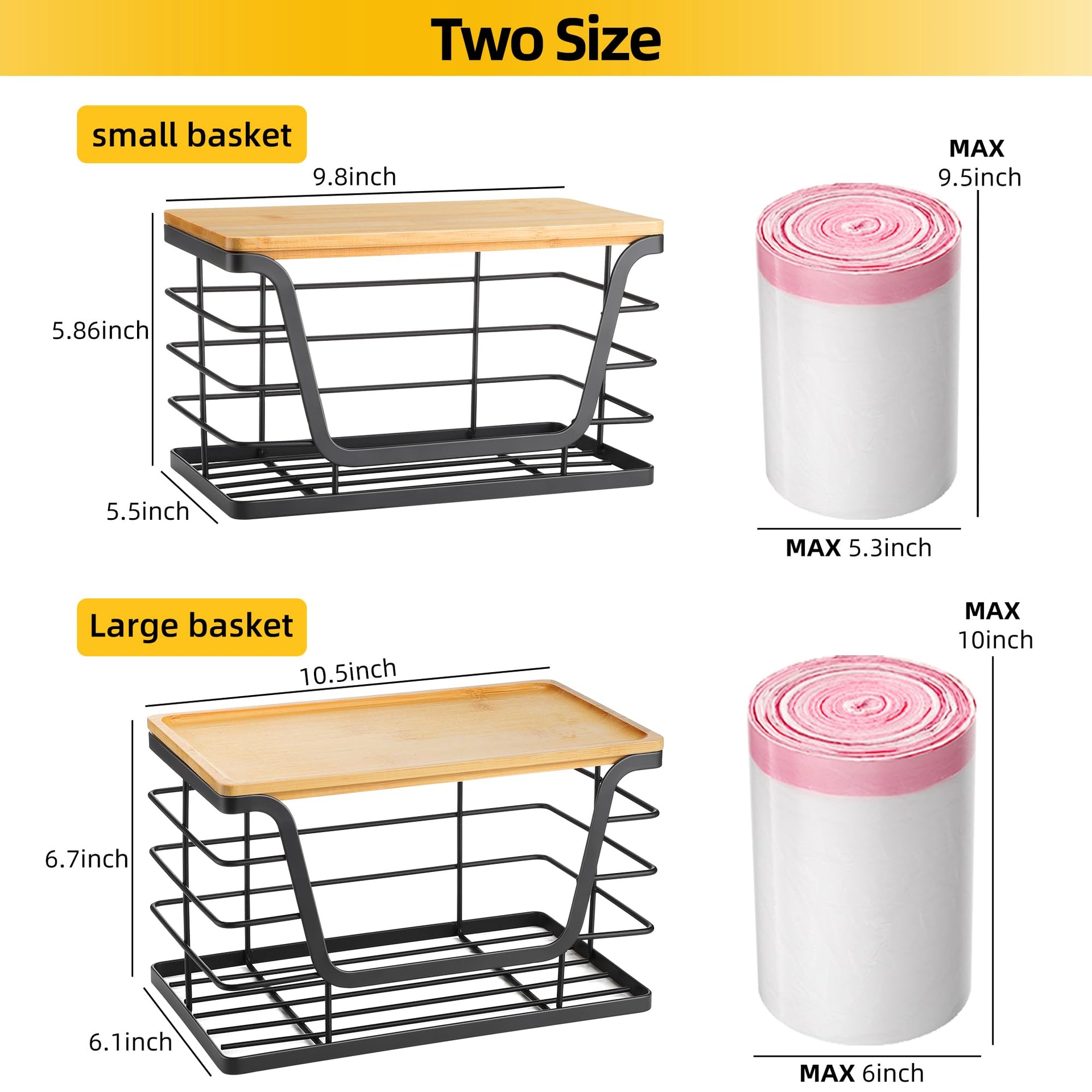 2 Pack Storage Stackable Kitchen Laundry Organizers with Bamboo Top (2 Count)