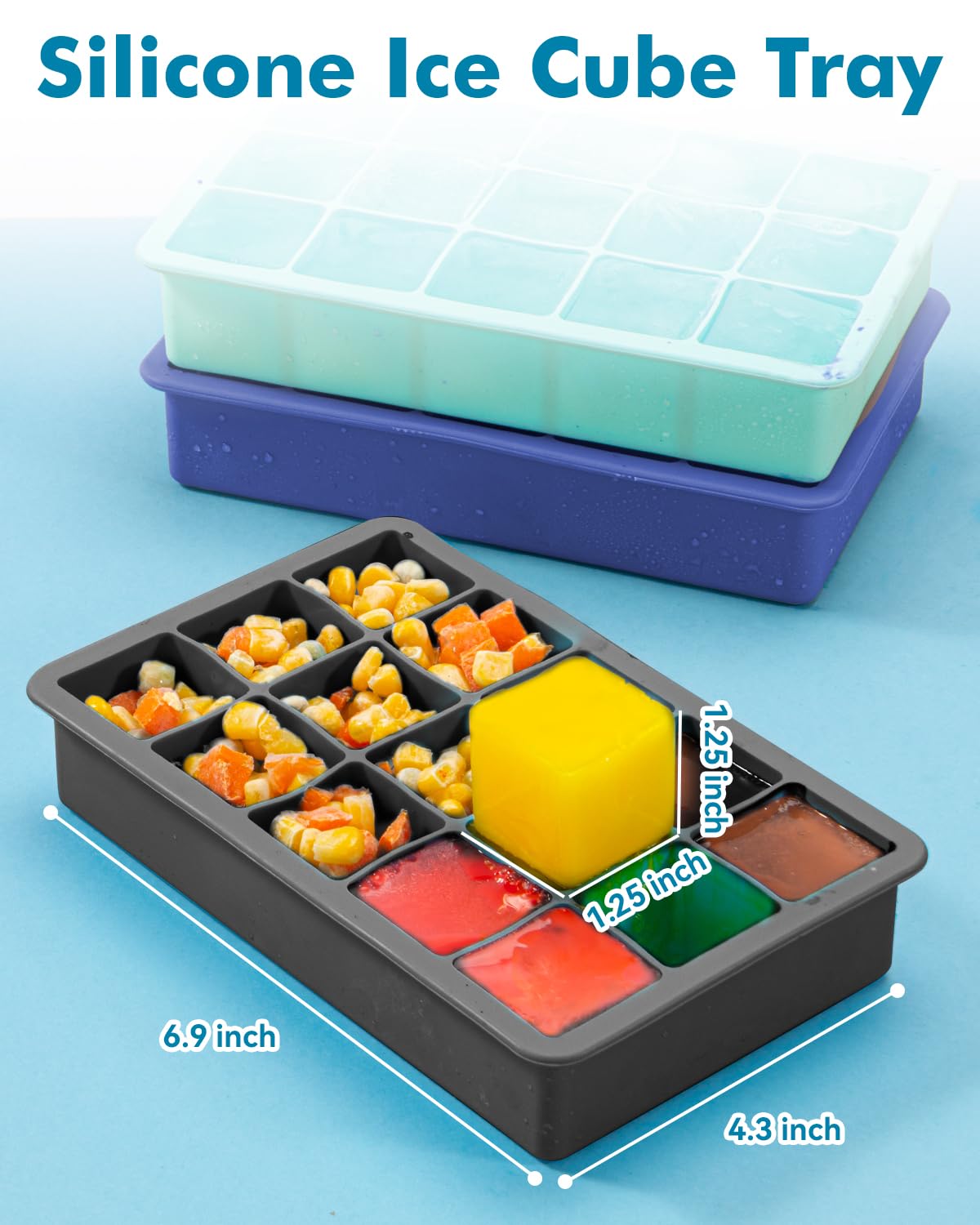 Silicone Ice Cube Trays for Freezer 2 Pack (8 Ounce)