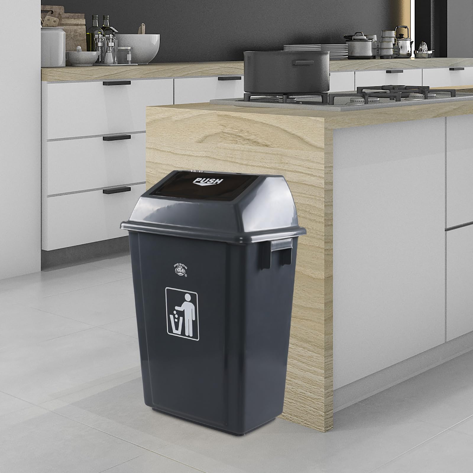 13 Gallon Plastic Kitchen Trash Can with Swing Lid (4 Count)