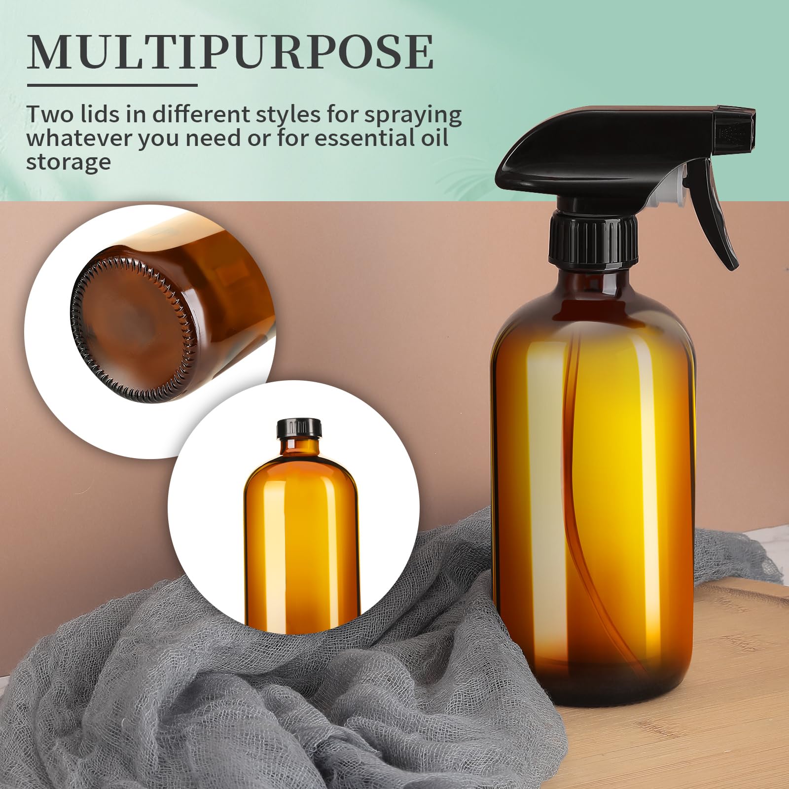 16oz Amber Glass Spray Bottles (4 Count)