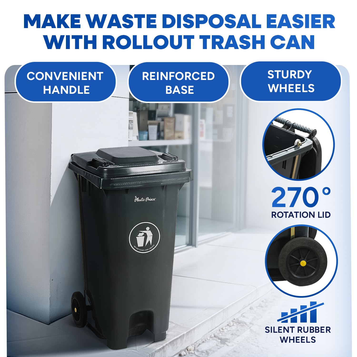 32 Gallon Trash Can with Wheels and Lid