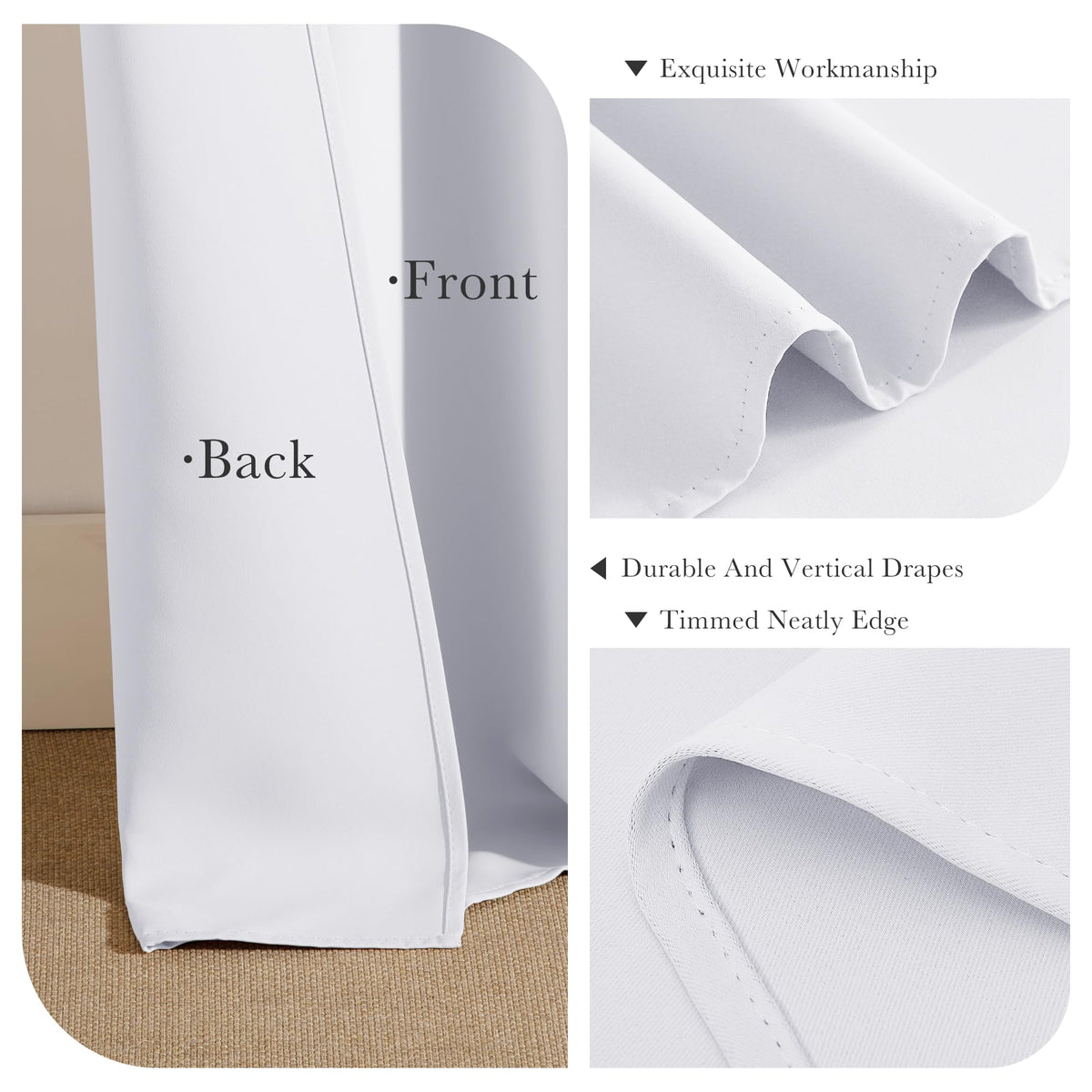 Pure White Blackout Curtains for Bedroom 63 Inch Length 2 Pcs (2 Count)