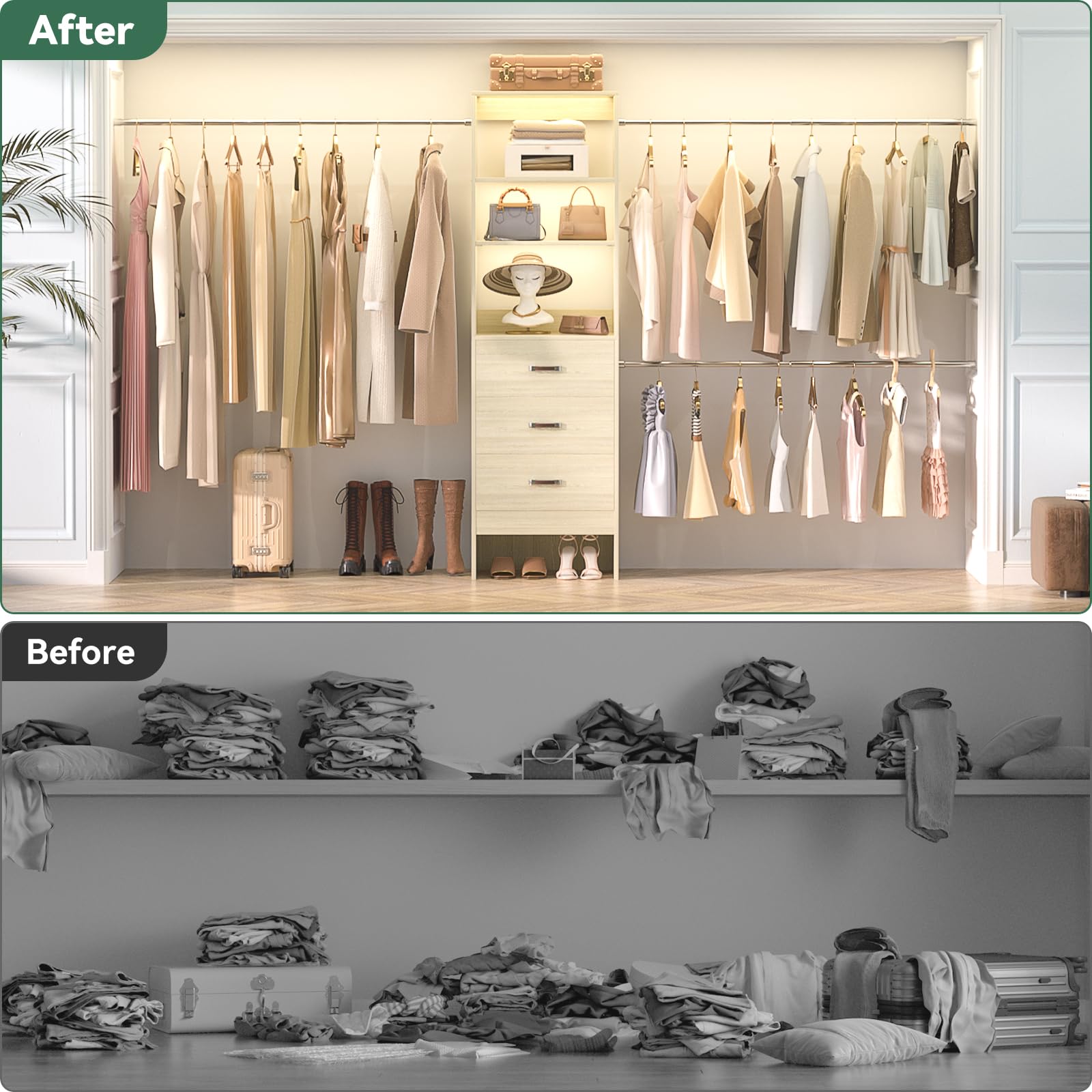 96'' Closet Organizer System with 3 Hanging Rods