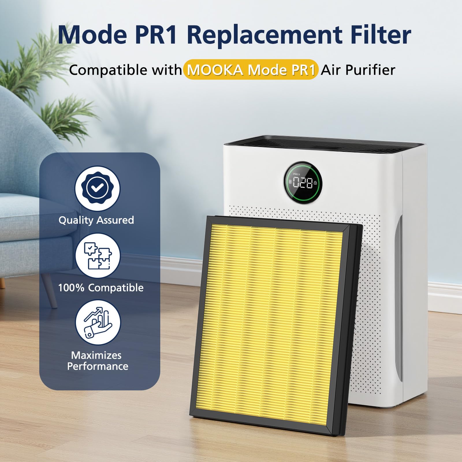 PR1 Pet Replacement Filter for Mooka PR1 Air Purifier for Pet Dander (2 Count)
