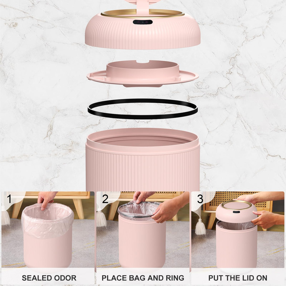 Small Pink Trash Can Bathroom