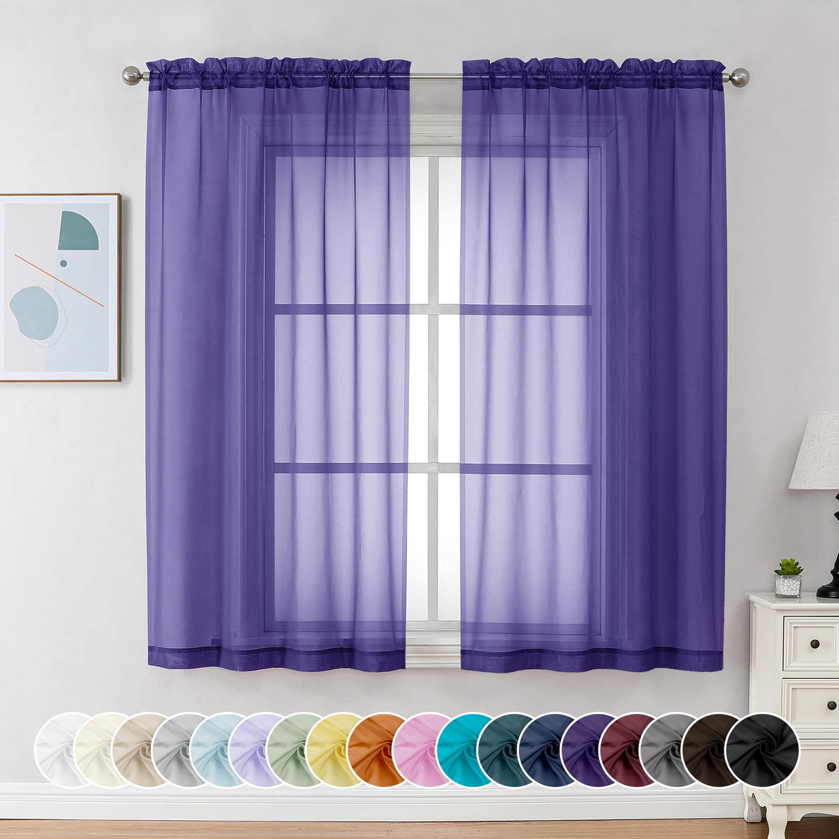 Sheer Curtains 63 Inch Length 2 Panels (2 Count)