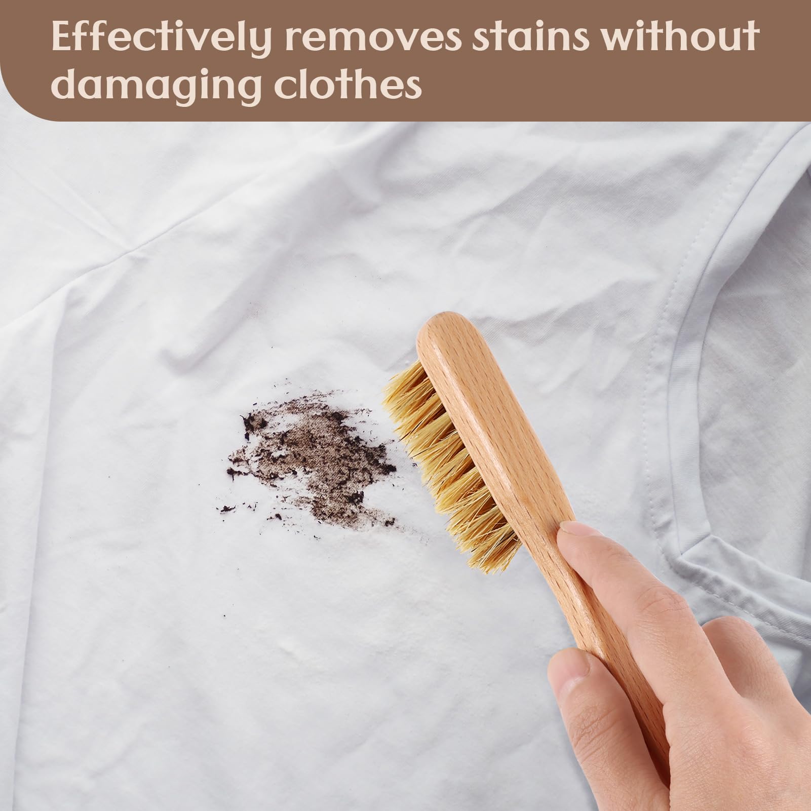 3 Pcs Wood Laundry Stain Brush Stain Remover Brushes with Boar Bristle Small Stain Brush for Clothes for Scrubbing Stains from Furniture Fabric Leather (3 Count)