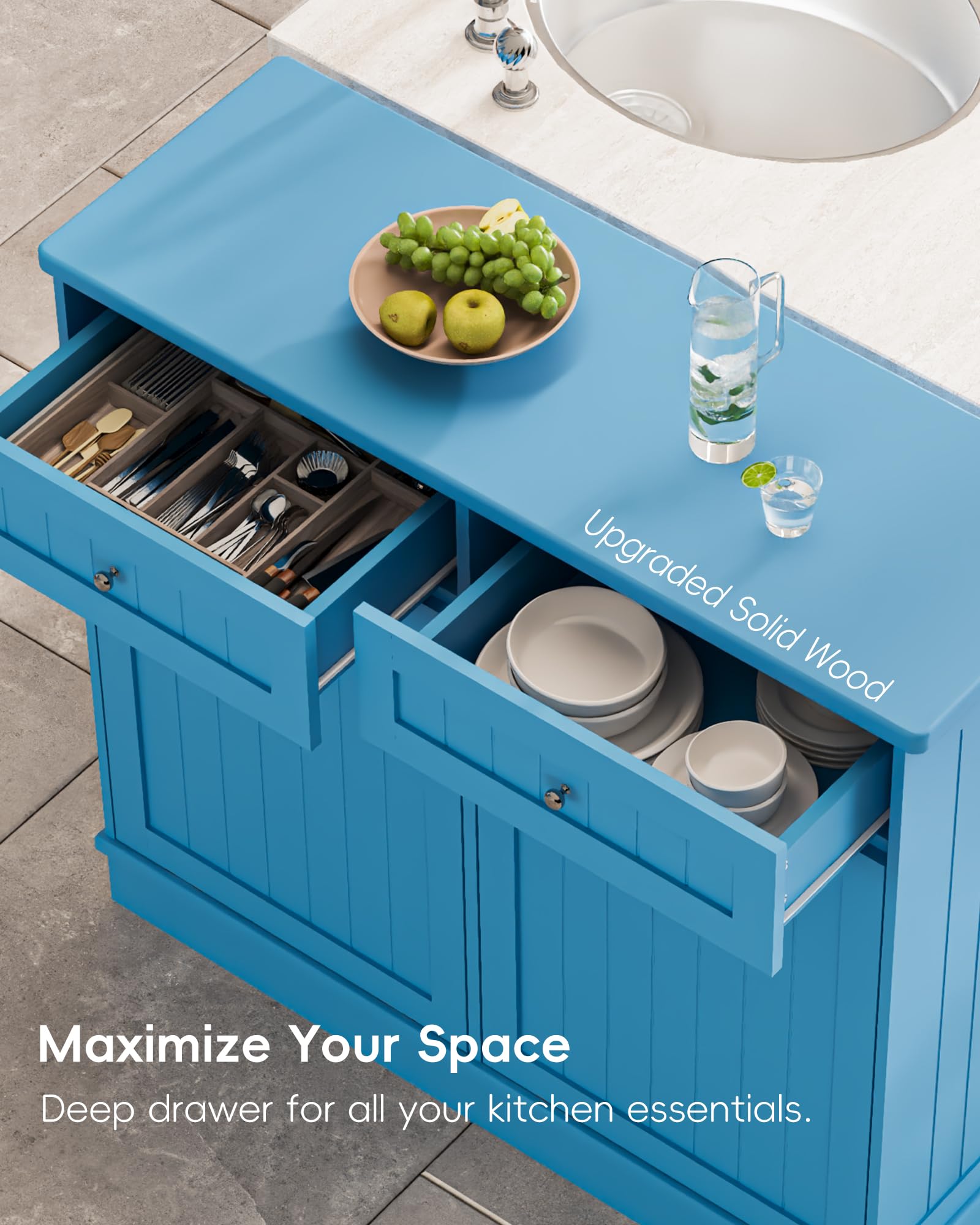 2 x 10 Gallon Tilt Out Trash Cabinet with 2 Big Storage Drawer