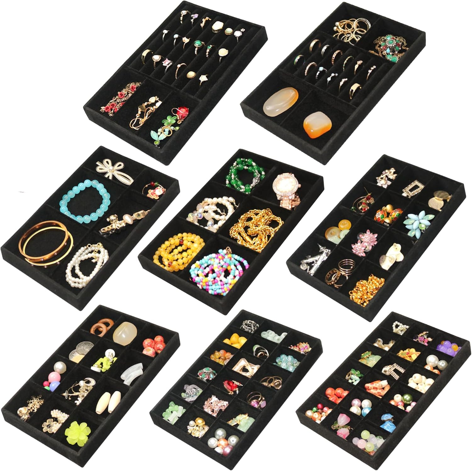 Jewelry Organizer Drawer 8 Set Jewelry Boxes Velvet Jewelry Drawer Organizer Stackable Jewelry Tray for Earring Necklace Display (8 Count)