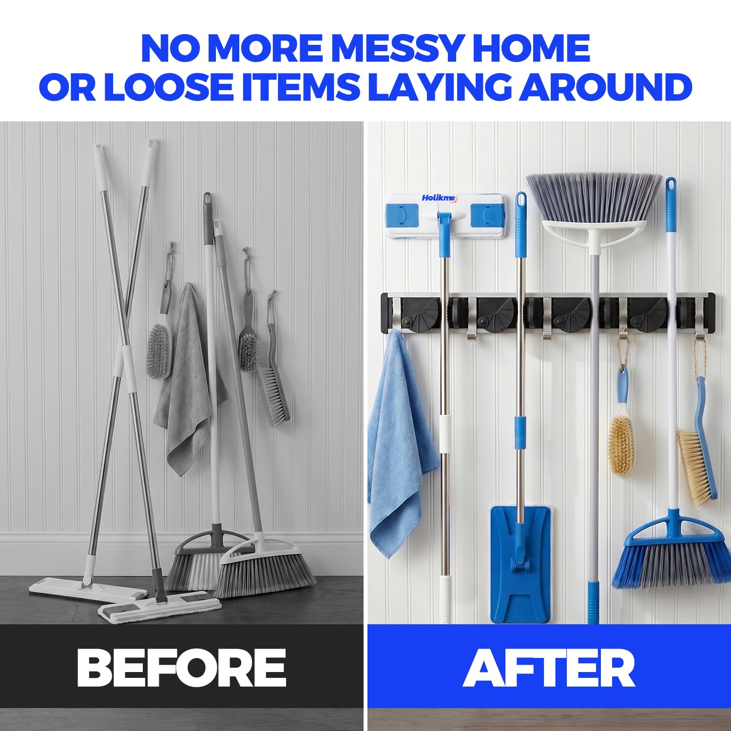 Mop Broom Holder Wall Mount Metal Pantry Organization and Storage Garden Kitchen Tool Organizer Wall Hanger for Home Goods