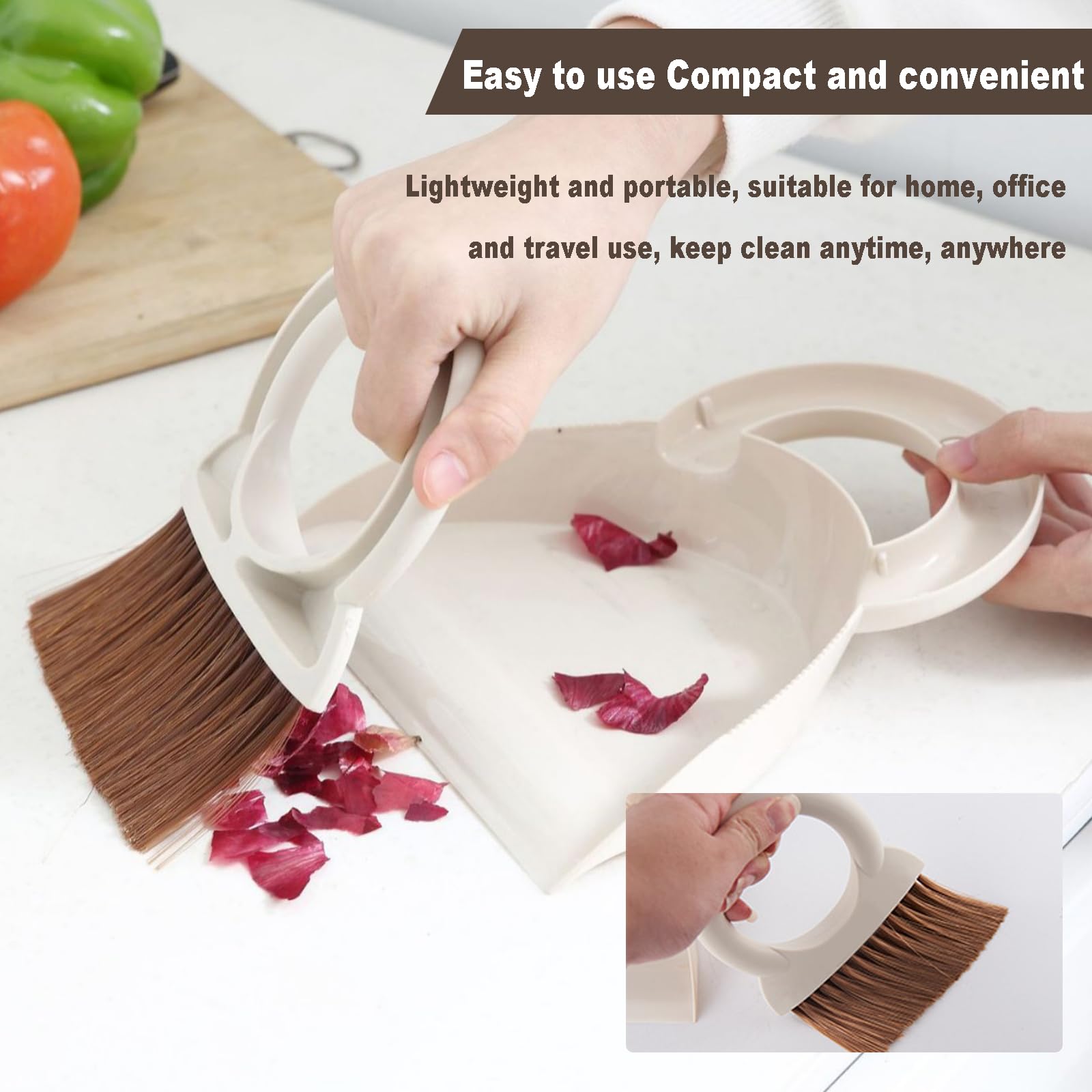 Round Handle Brush and Dustpan Set Small Broom & Dustpan Portable Handheld Sweeper for Desktop Sofa Floor Pet Nest