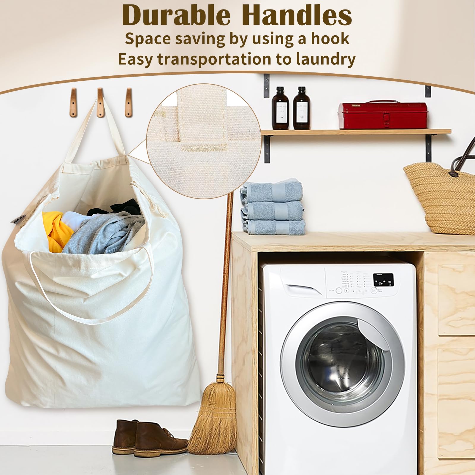 Canvas Laundry Bag Extra Large Heavy Duty Storage Bag 40"W x 35"H