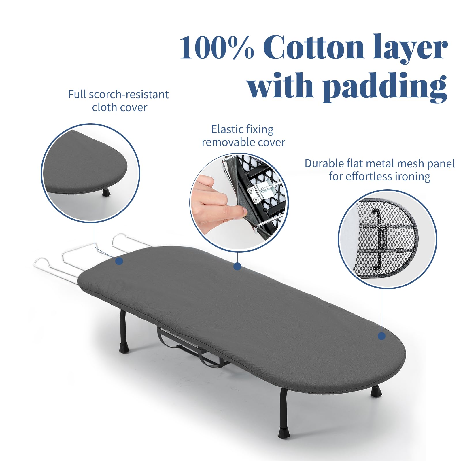 Black Foldable Tabletop Ironing Board with Iron Holder