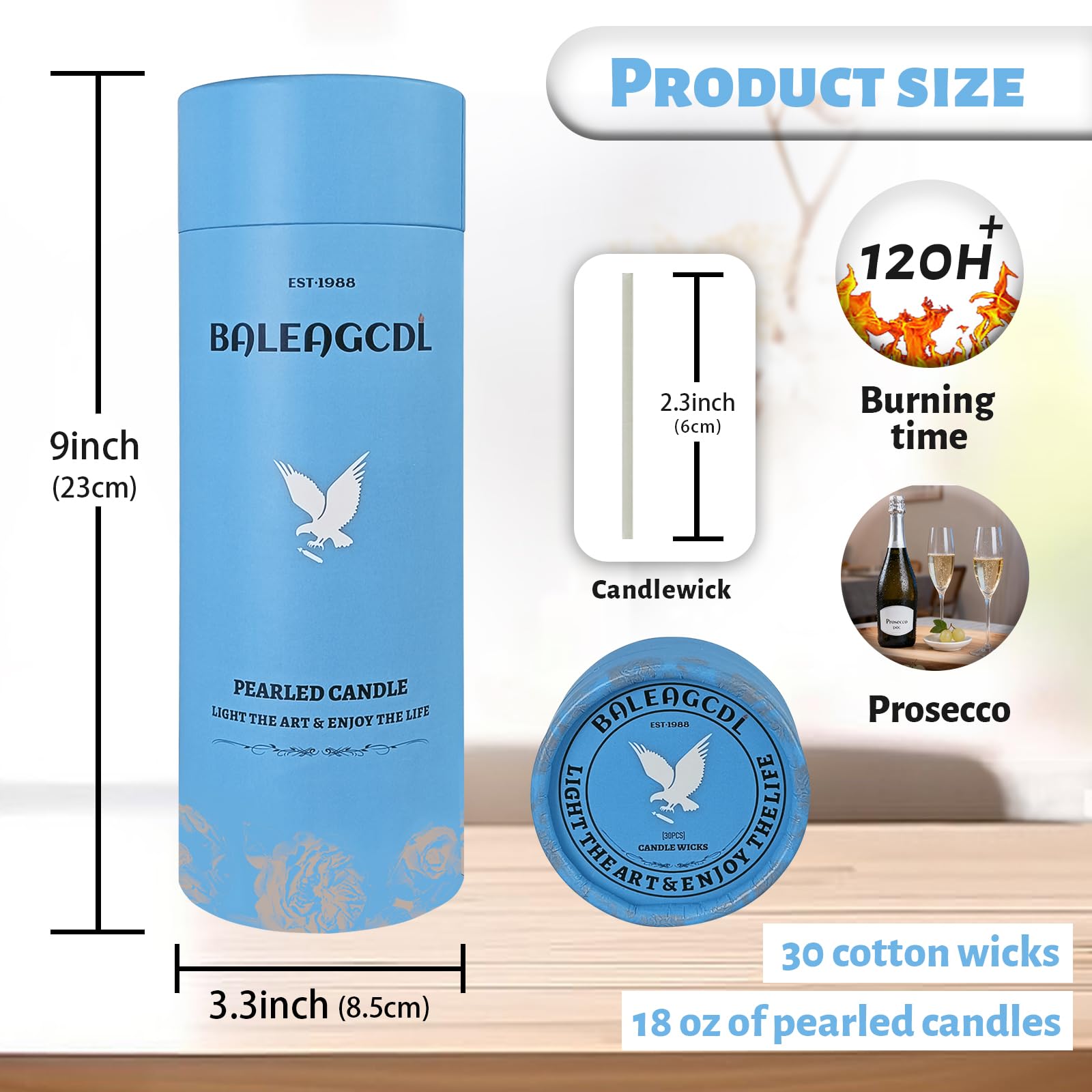 Prosecco Scented White Pearled Candle 18oz Luxury Sand Candle Granulated Wax (18 Ounce)