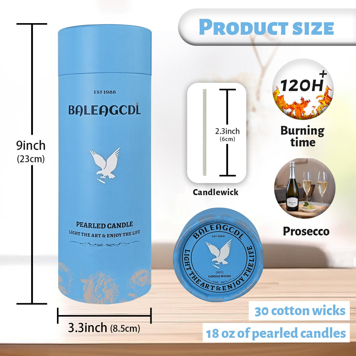Prosecco Scented White Pearled Candle 18oz Luxury Sand Candle Granulated Wax (18 Ounce)