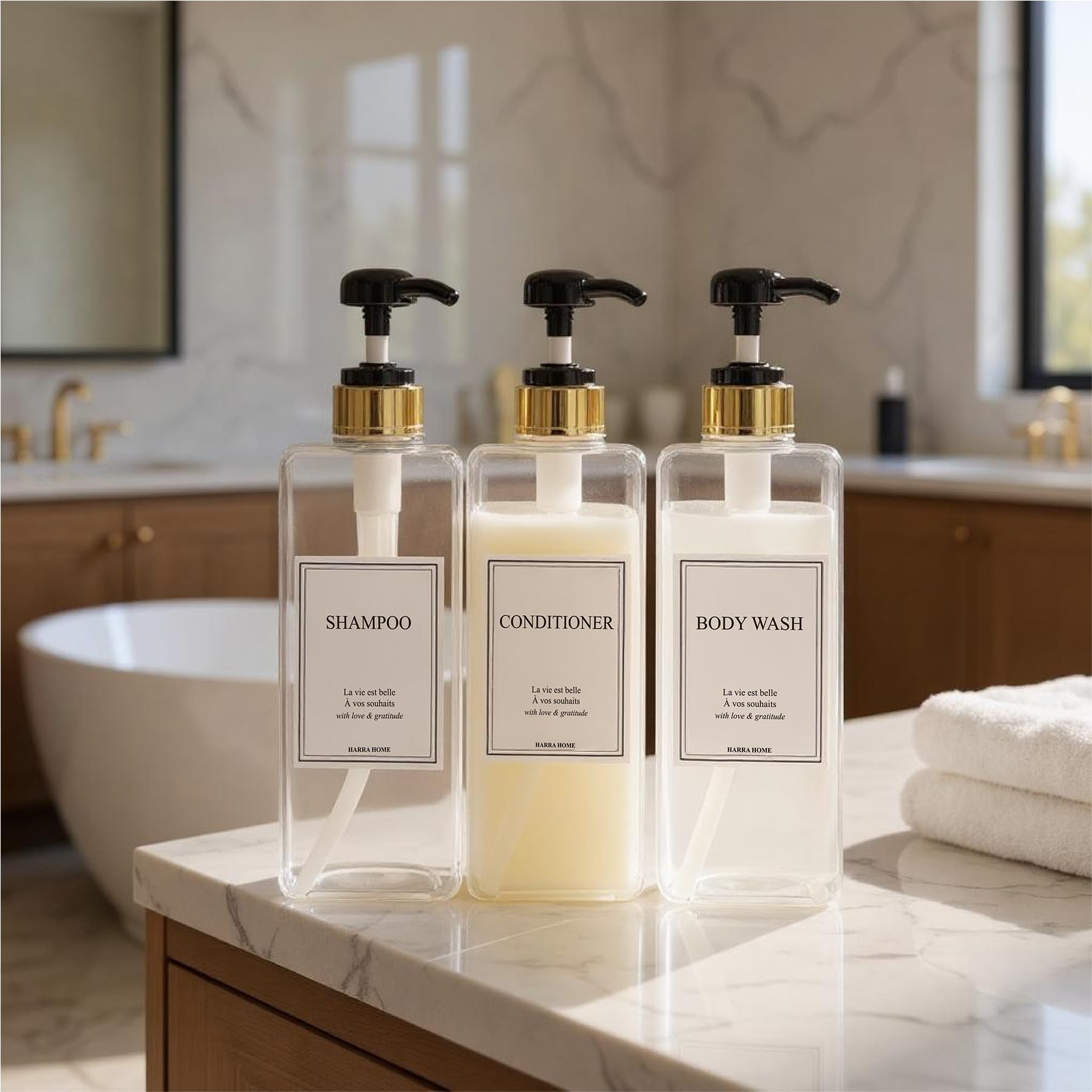 Modern Gold Design Shampoo and Conditioner Dispenser (3 Count)