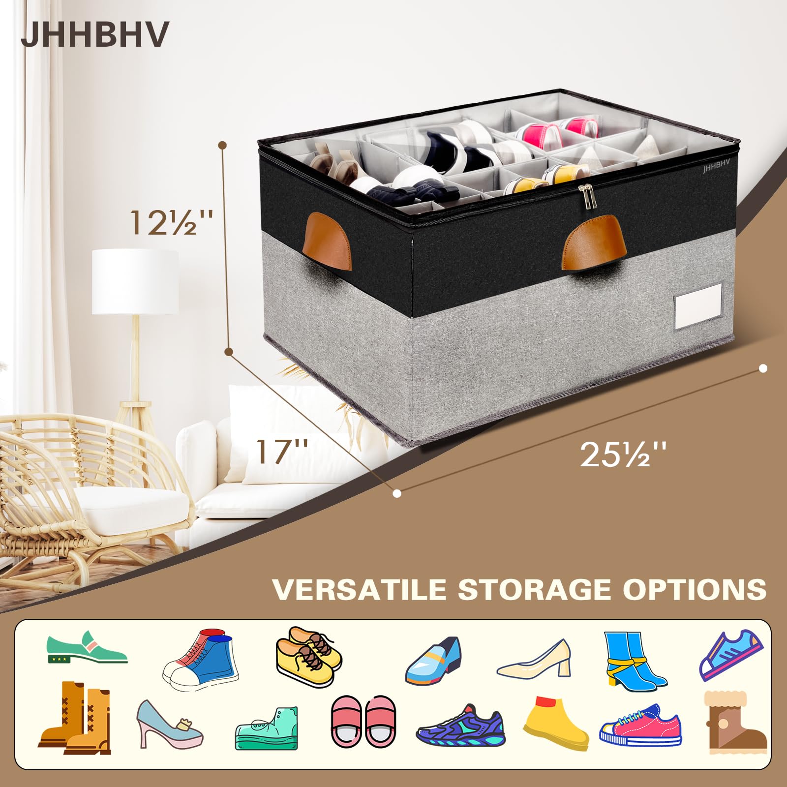 2 Pack Shoe Organizer for Closet with Adjustable Divider Shoe Storage Box (2 Count)