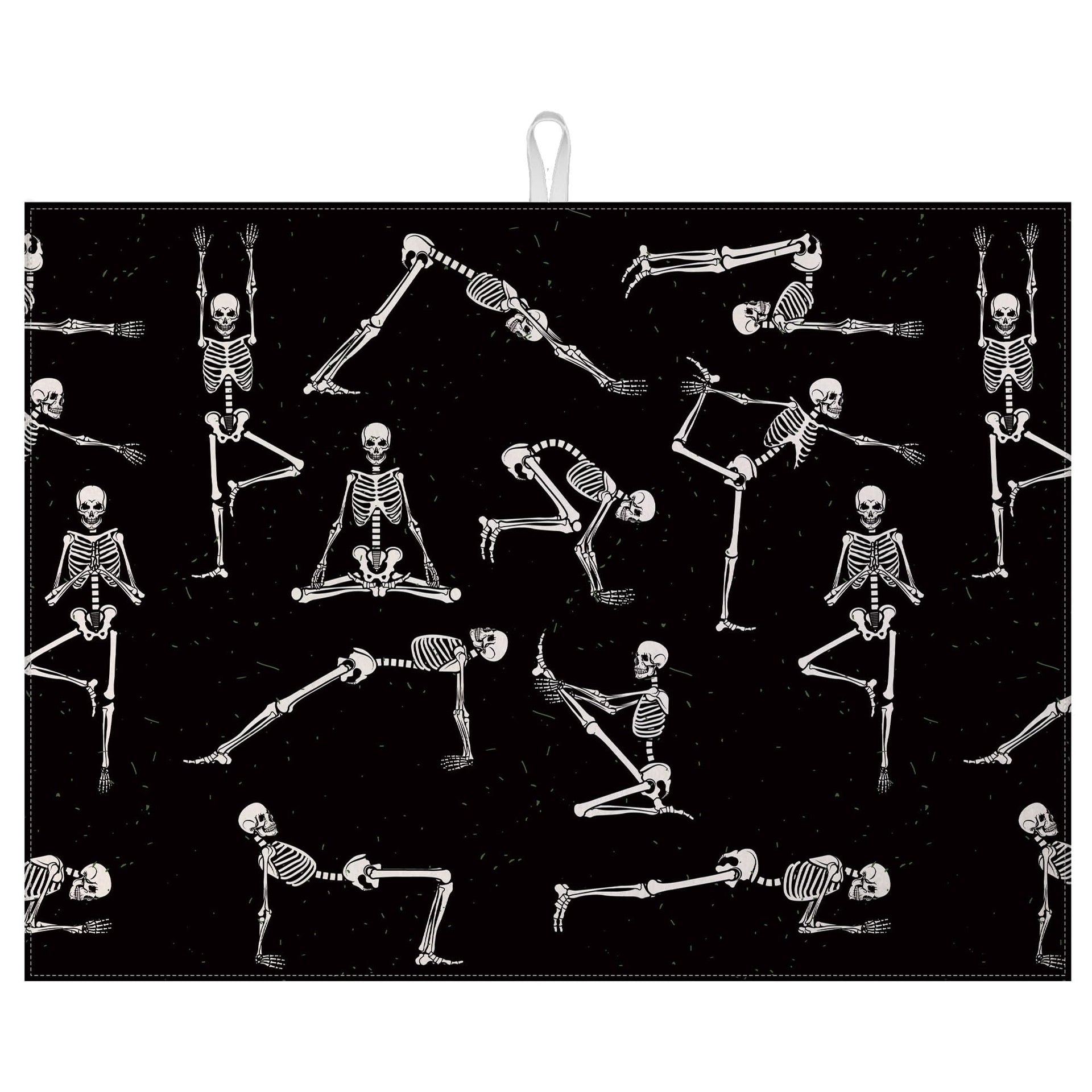 Funny Skull Yoga Dish Drying Mat for Kitchen Counter Microfiber Absorbent Dish Kitchen Drying Mat Draining Reusable Washable for Dishes