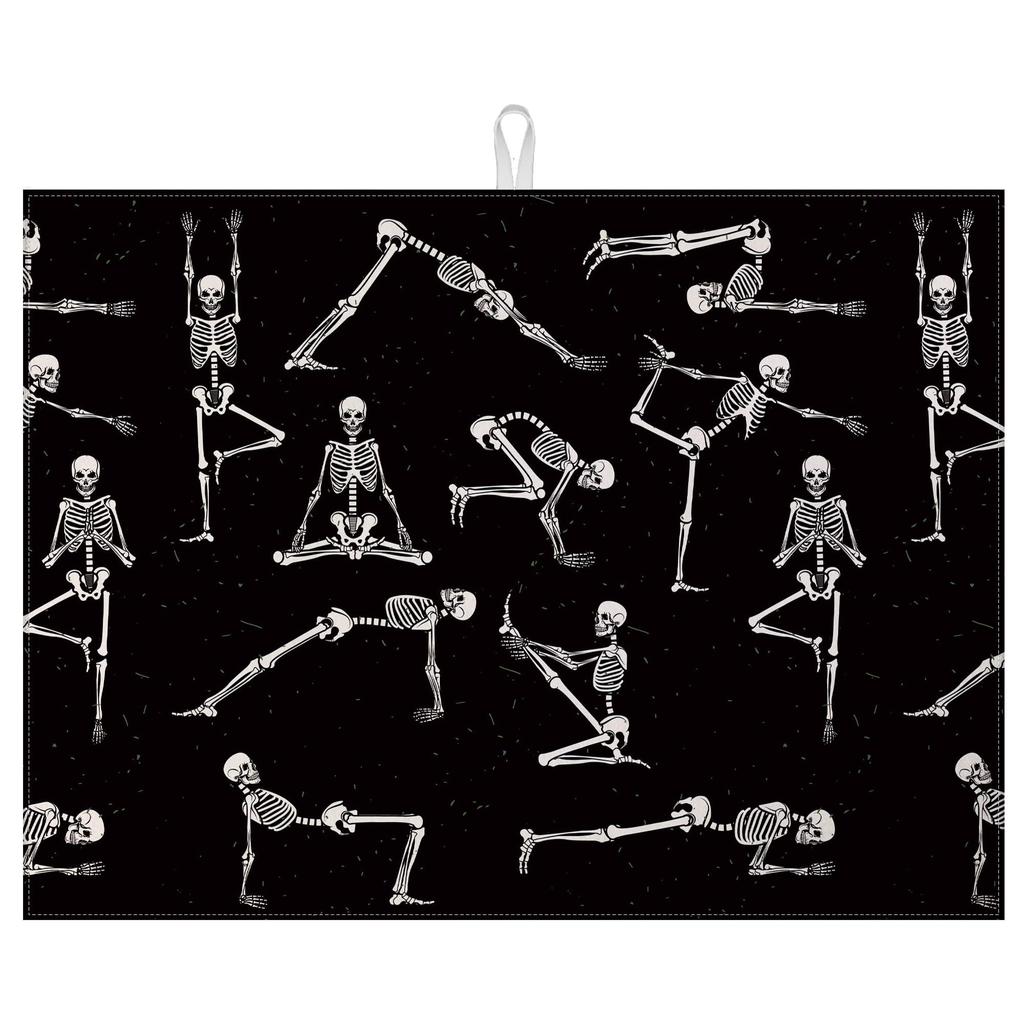 Funny Skull Yoga Dish Drying Mat for Kitchen Counter Microfiber Absorbent Dish Kitchen Drying Mat Draining Reusable Washable for Dishes