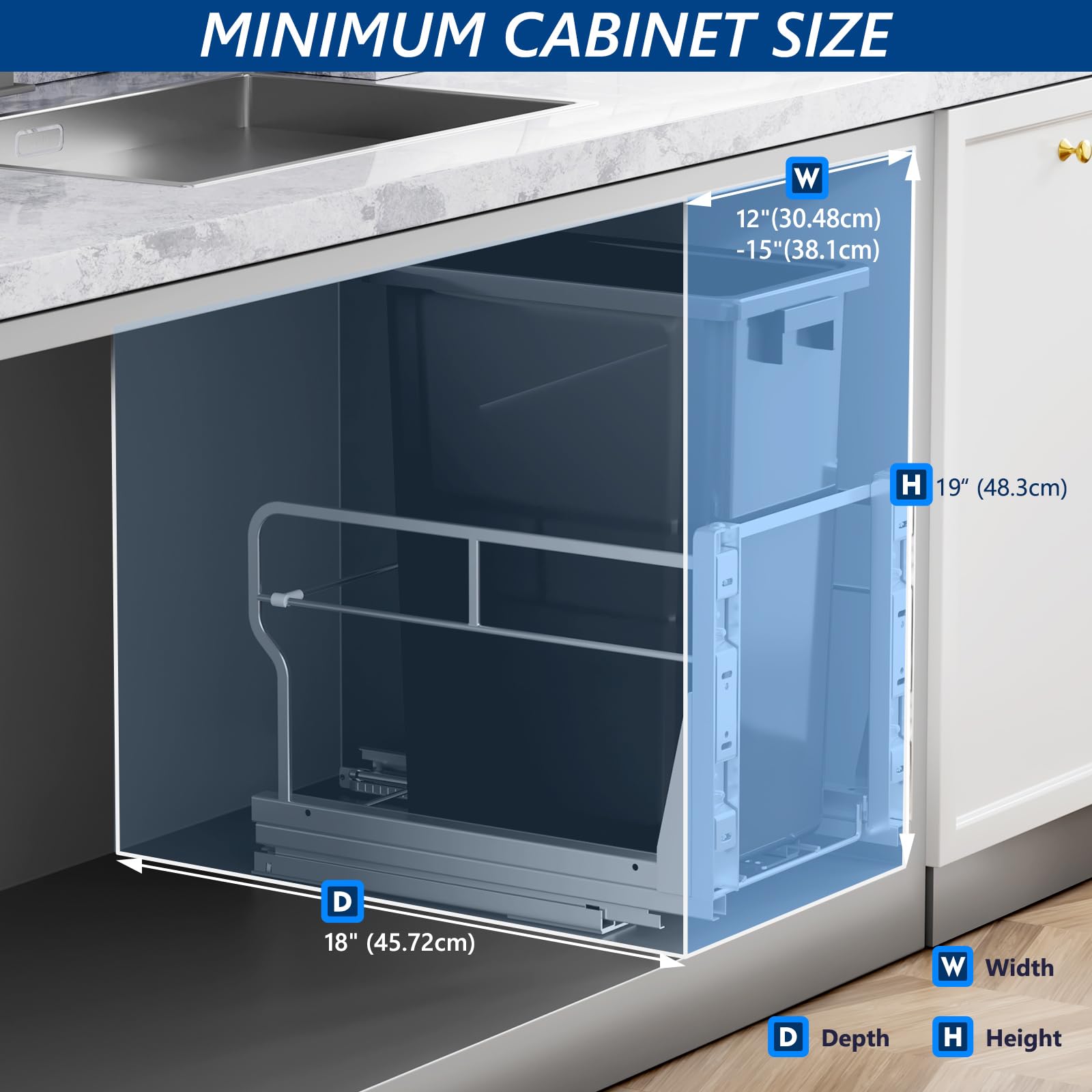 8 Gal Pull Out Trash Can Under Cabinet with Soft