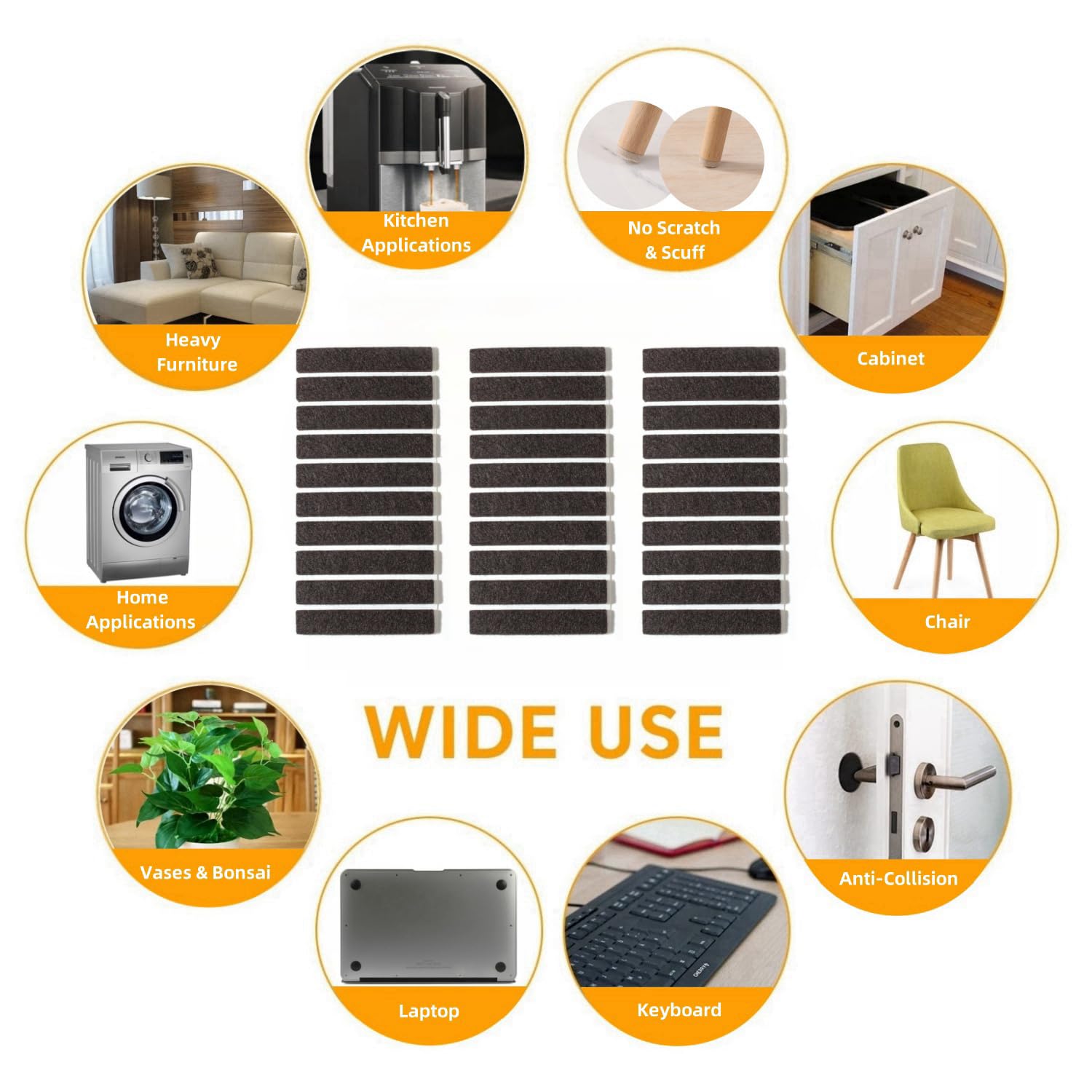 Felt Strips with Adhesive Backing for Furniture (30 Count)