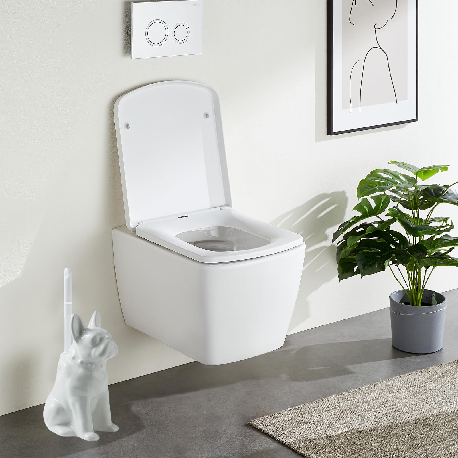 Ceramic Dog White Toilet Brush and Holder Set (2 Count)