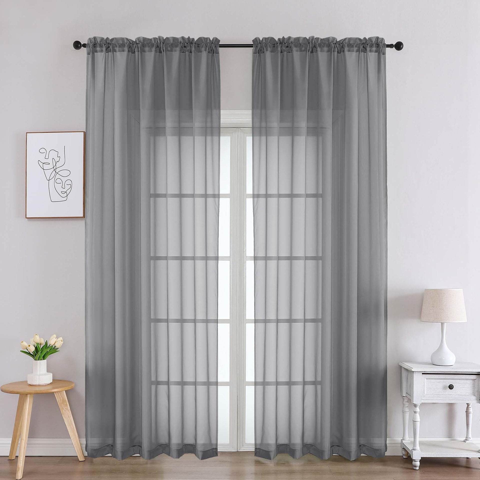 Charcoal Grey Sheer Curtains 90 Inches Long 2 Panels (2 Count)